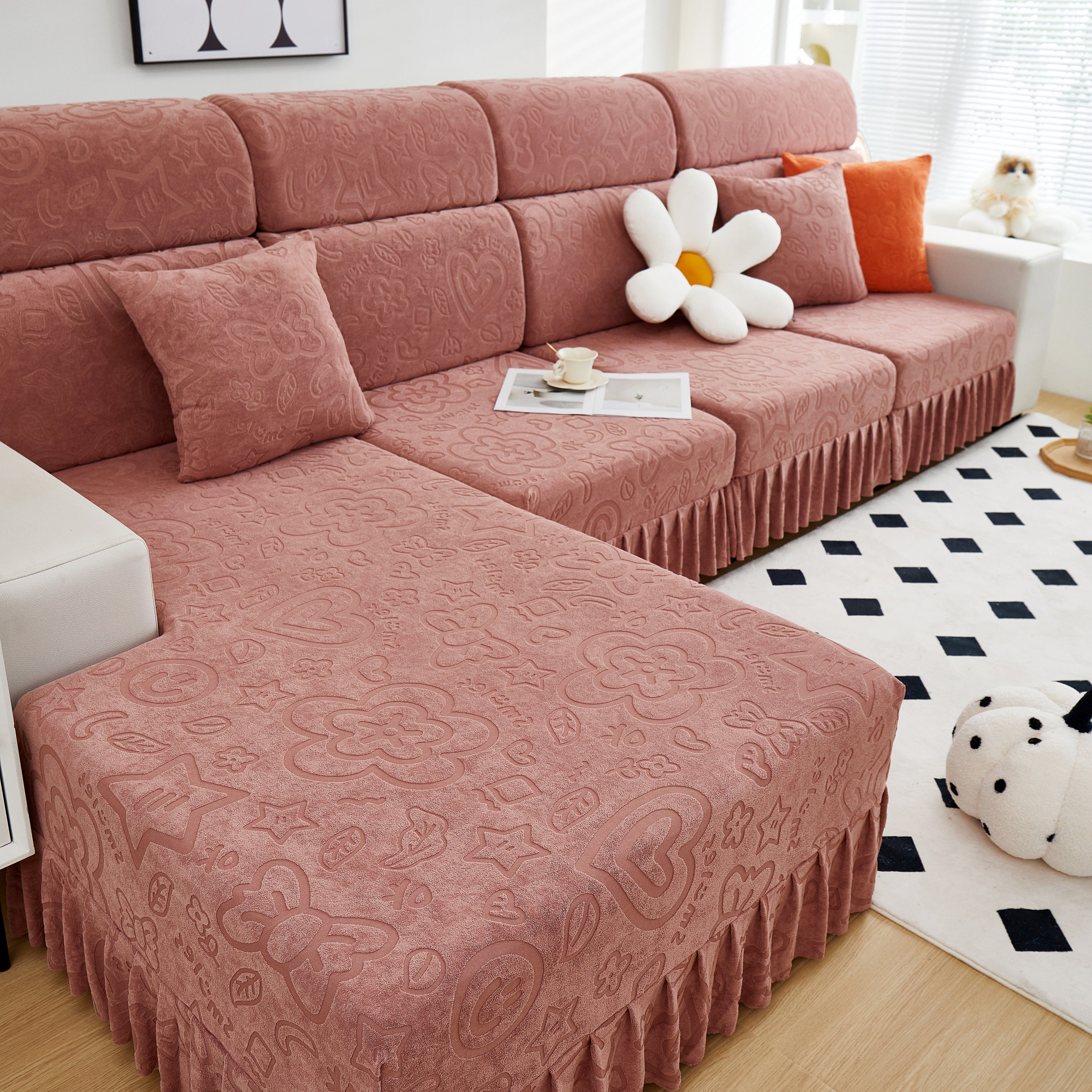 Elastic Skirted Couch Cushion Covers for 1/2/3/4-Seater Sofas, Furniture Protector for Pets, Kids