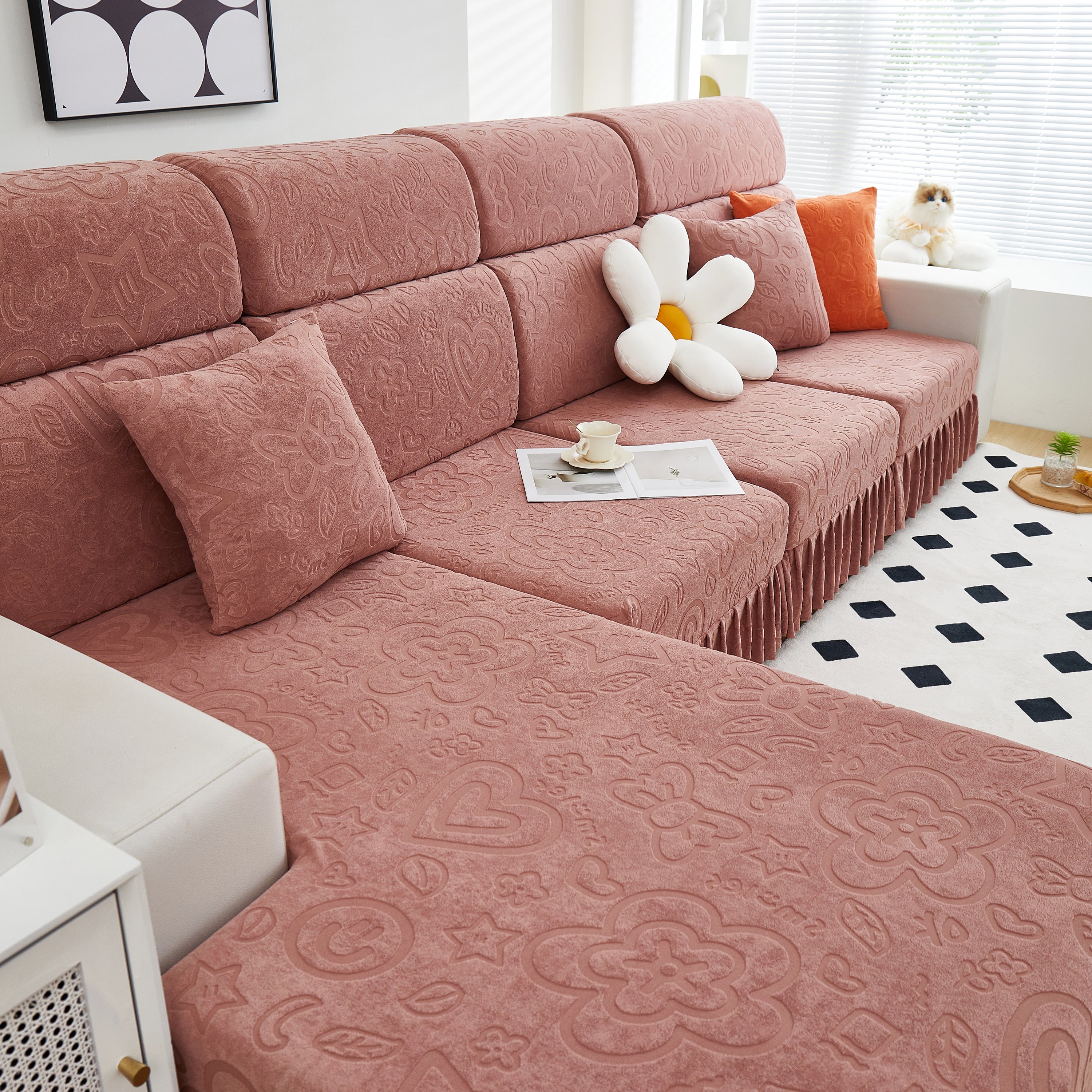 Elastic Skirted Couch Cushion Covers for 1/2/3/4-Seater Sofas, Furniture Protector for Pets, Kids