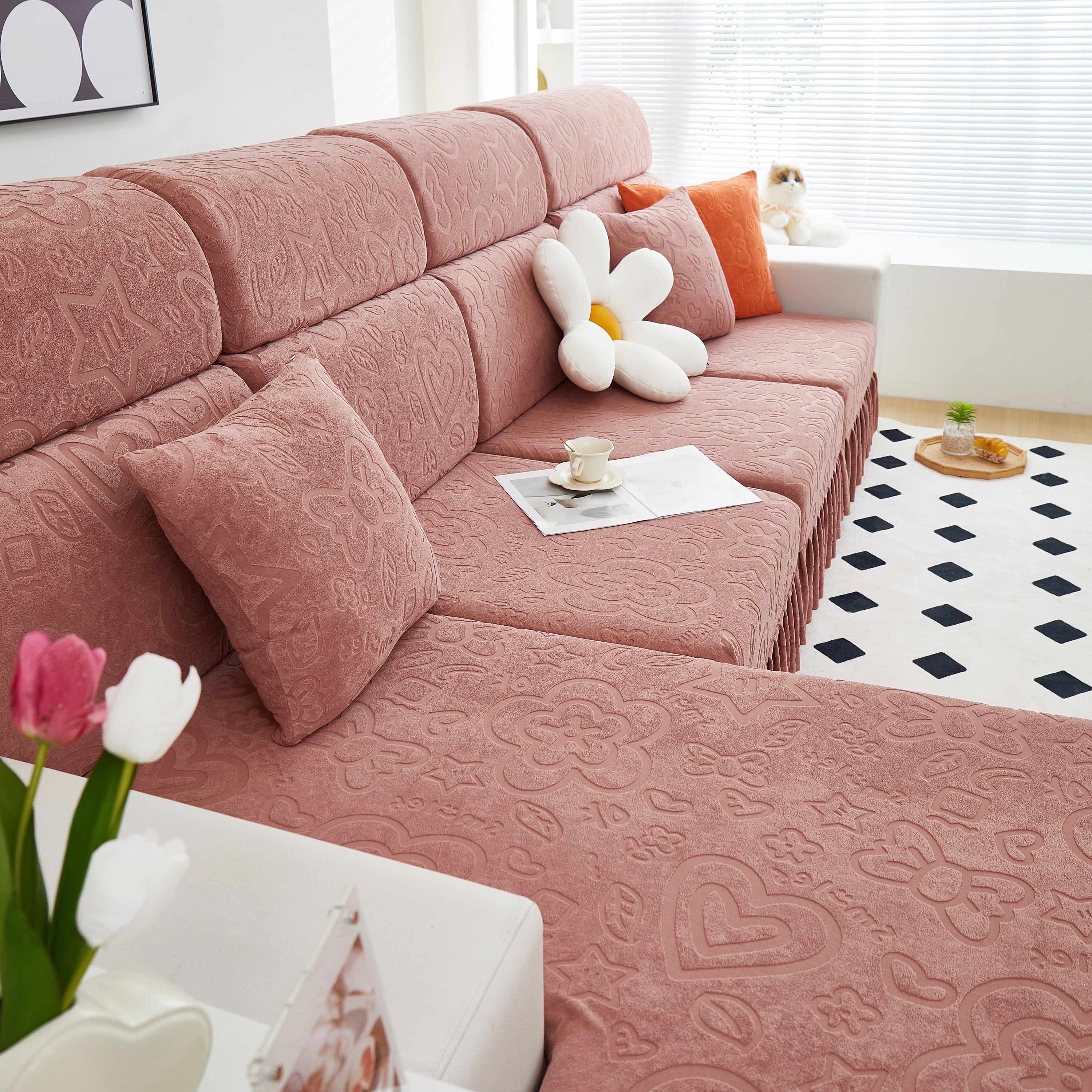 Elastic Skirted Couch Cushion Covers for 1/2/3/4-Seater Sofas, Furniture Protector for Pets, Kids