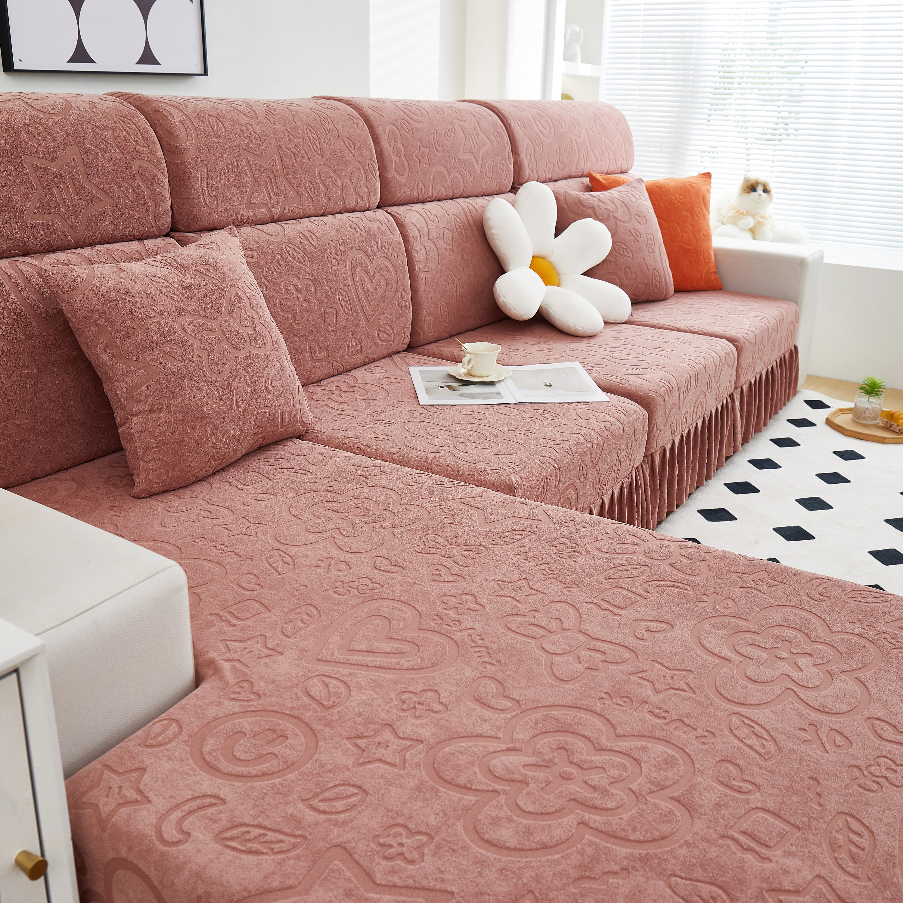 Elastic Skirted Couch Cushion Covers for 1/2/3/4-Seater Sofas, Furniture Protector for Pets, Kids