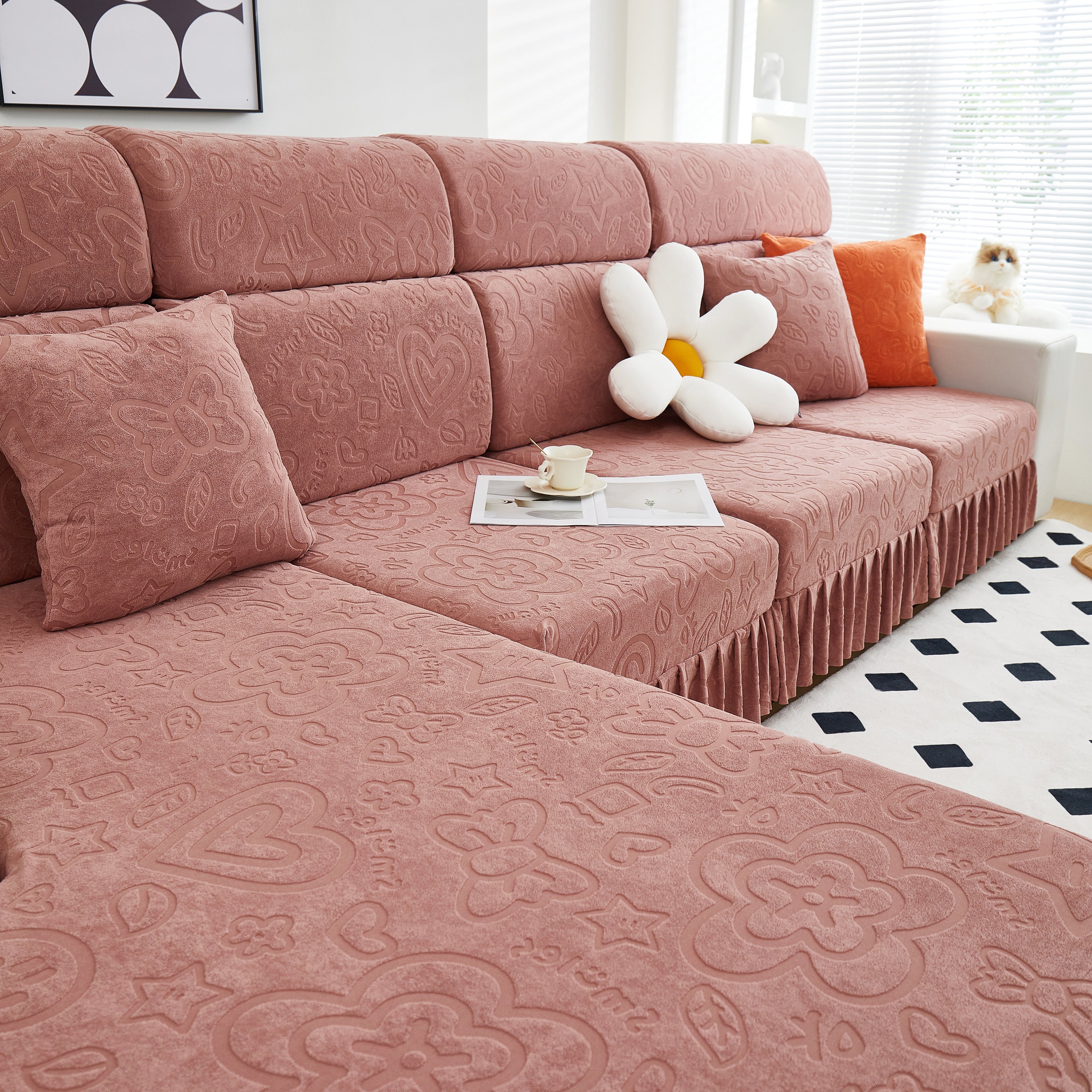 Elastic Skirted Couch Cushion Covers for 1/2/3/4-Seater Sofas, Furniture Protector for Pets, Kids