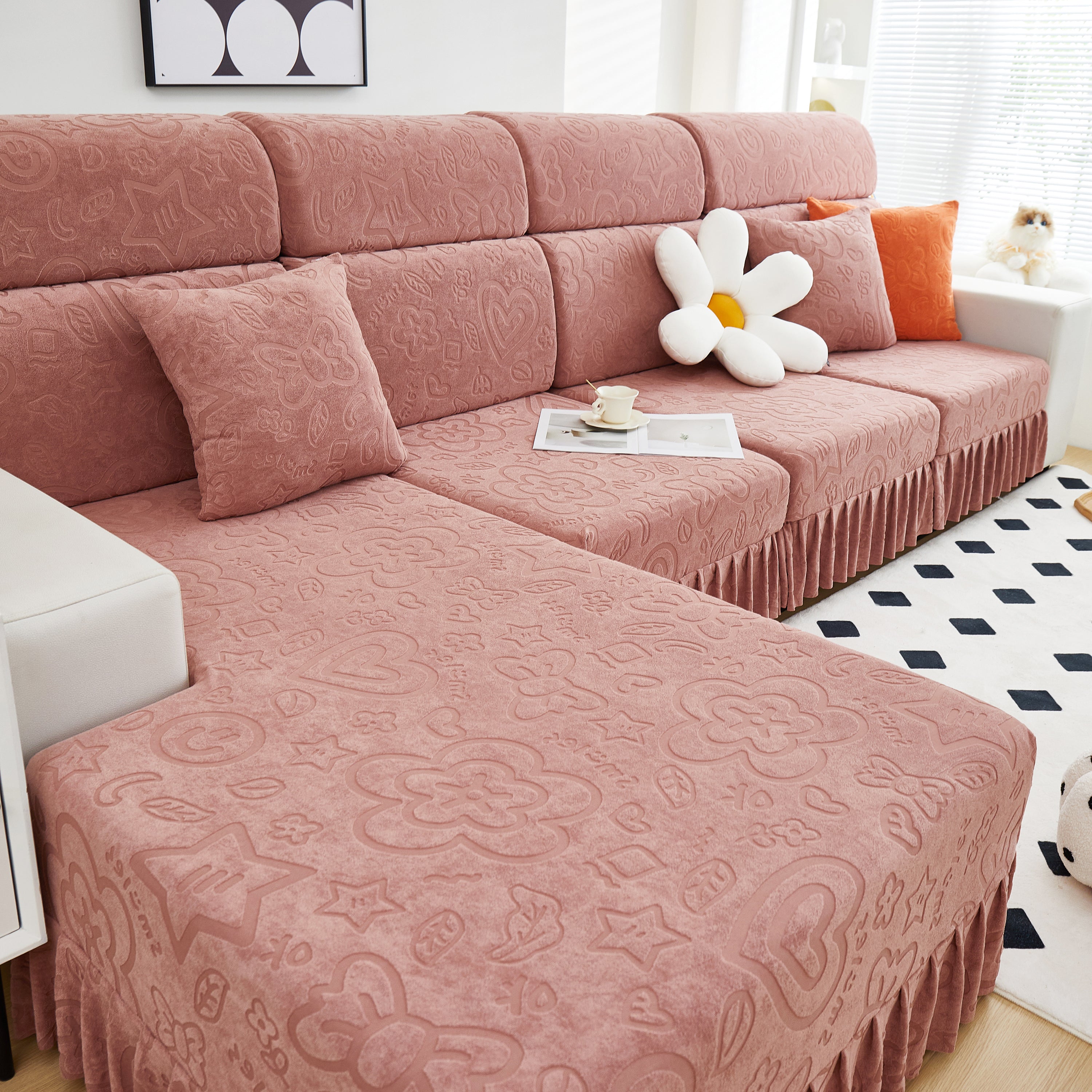 Elastic Skirted Couch Cushion Covers for 1/2/3/4-Seater Sofas, Furniture Protector for Pets, Kids