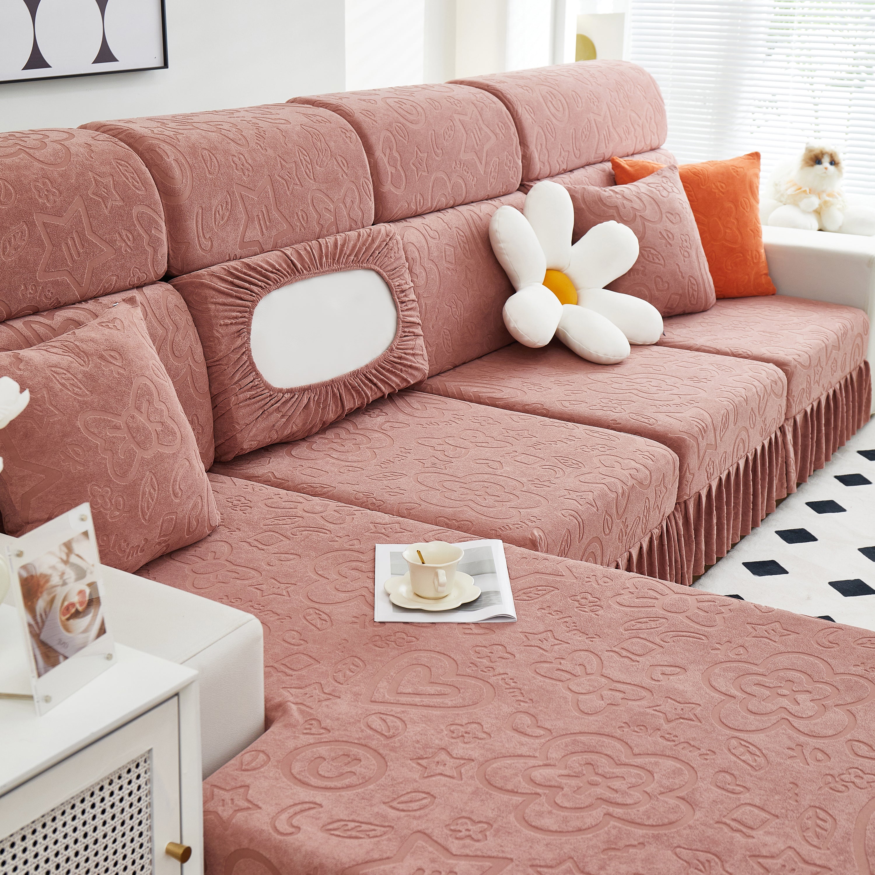 Elastic Skirted Couch Cushion Covers for 1/2/3/4-Seater Sofas, Furniture Protector for Pets, Kids