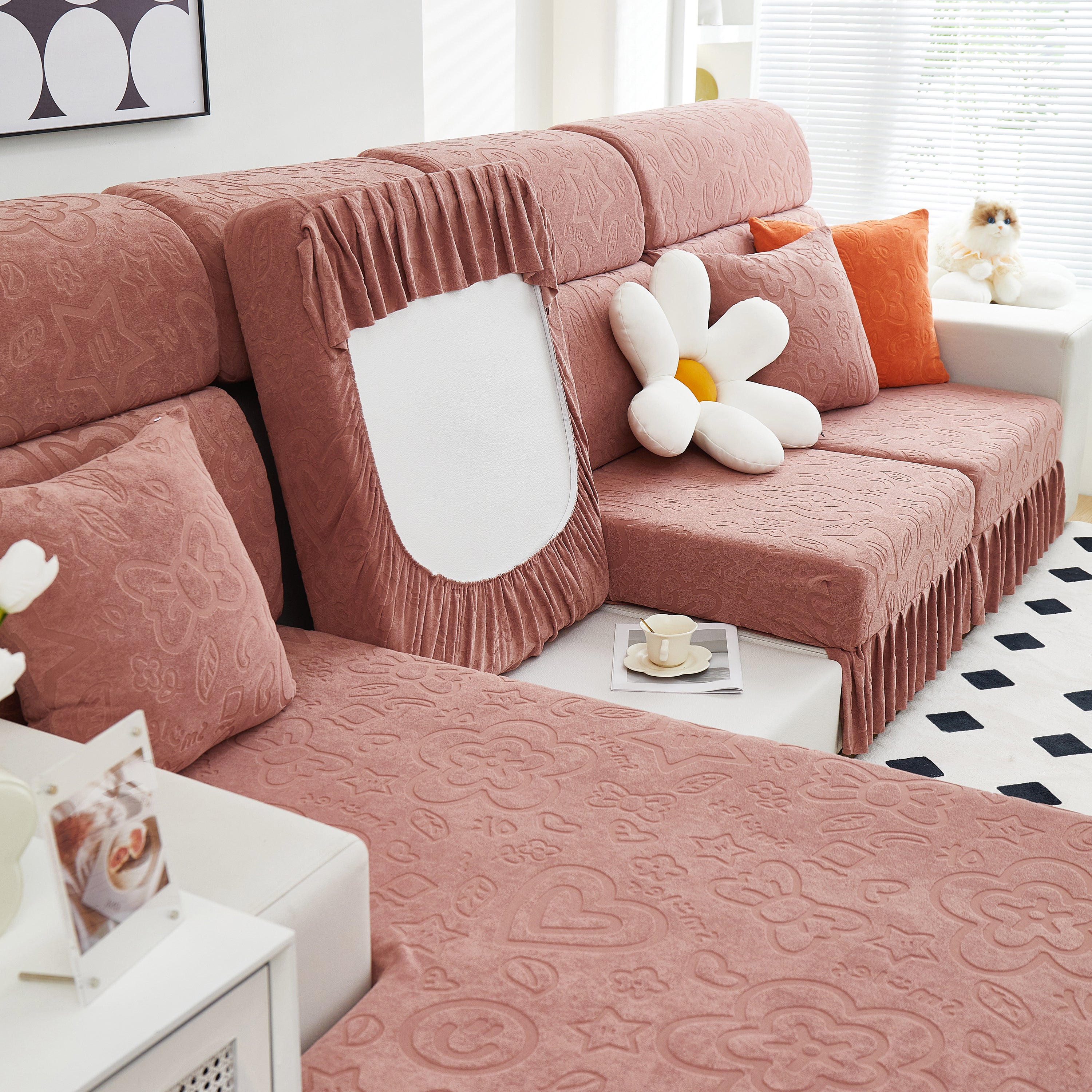 Elastic Skirted Couch Cushion Covers for 1/2/3/4-Seater Sofas, Furniture Protector for Pets, Kids