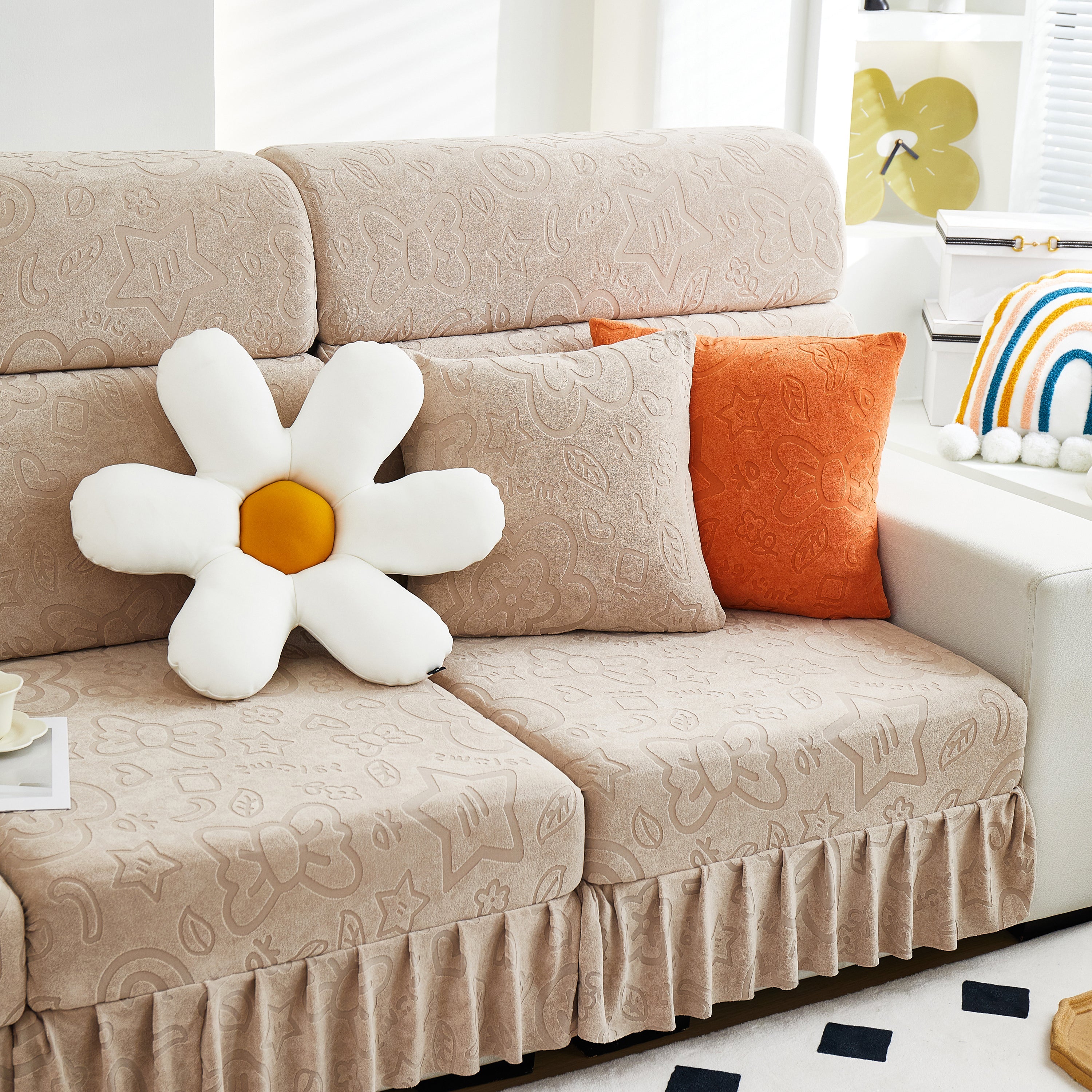 Elastic Skirted Couch Cushion Covers for 1/2/3/4-Seater Sofas, Furniture Protector for Pets, Kids
