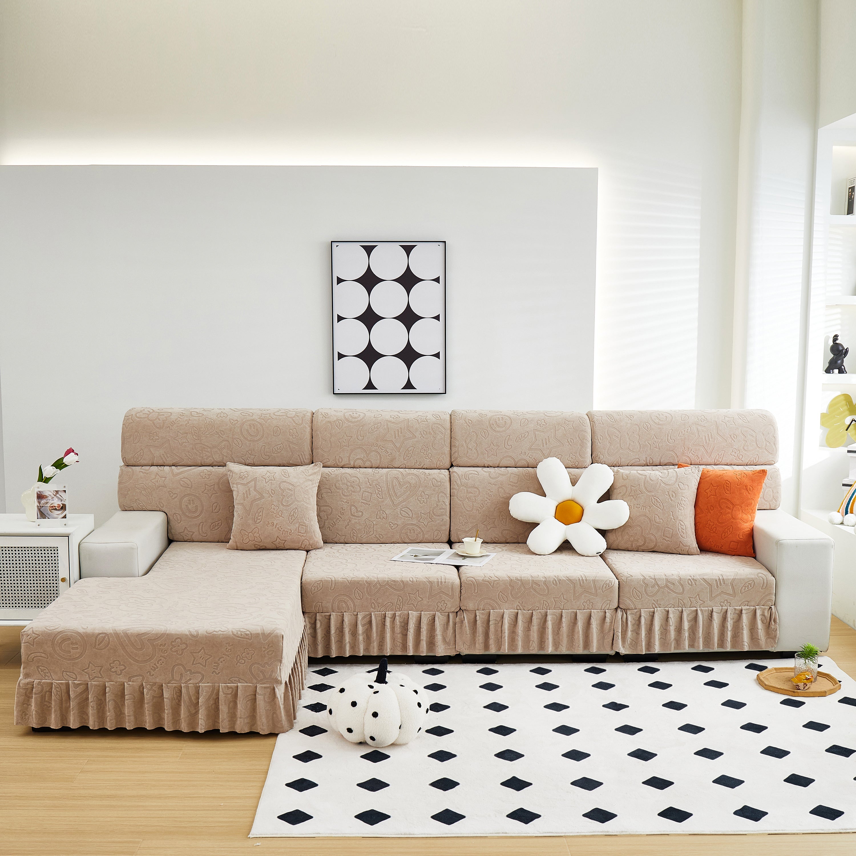 Elastic Skirted Couch Cushion Covers for 1/2/3/4-Seater Sofas, Furniture Protector for Pets, Kids