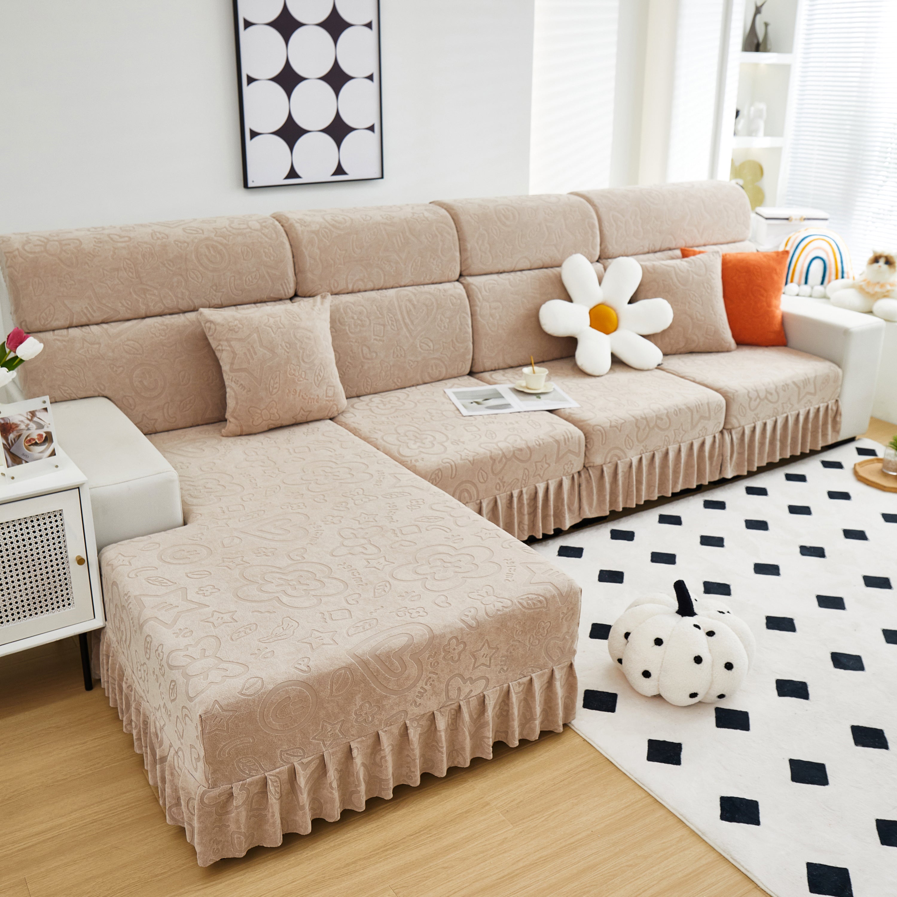 Elastic Skirted Couch Cushion Covers for 1/2/3/4-Seater Sofas, Furniture Protector for Pets, Kids