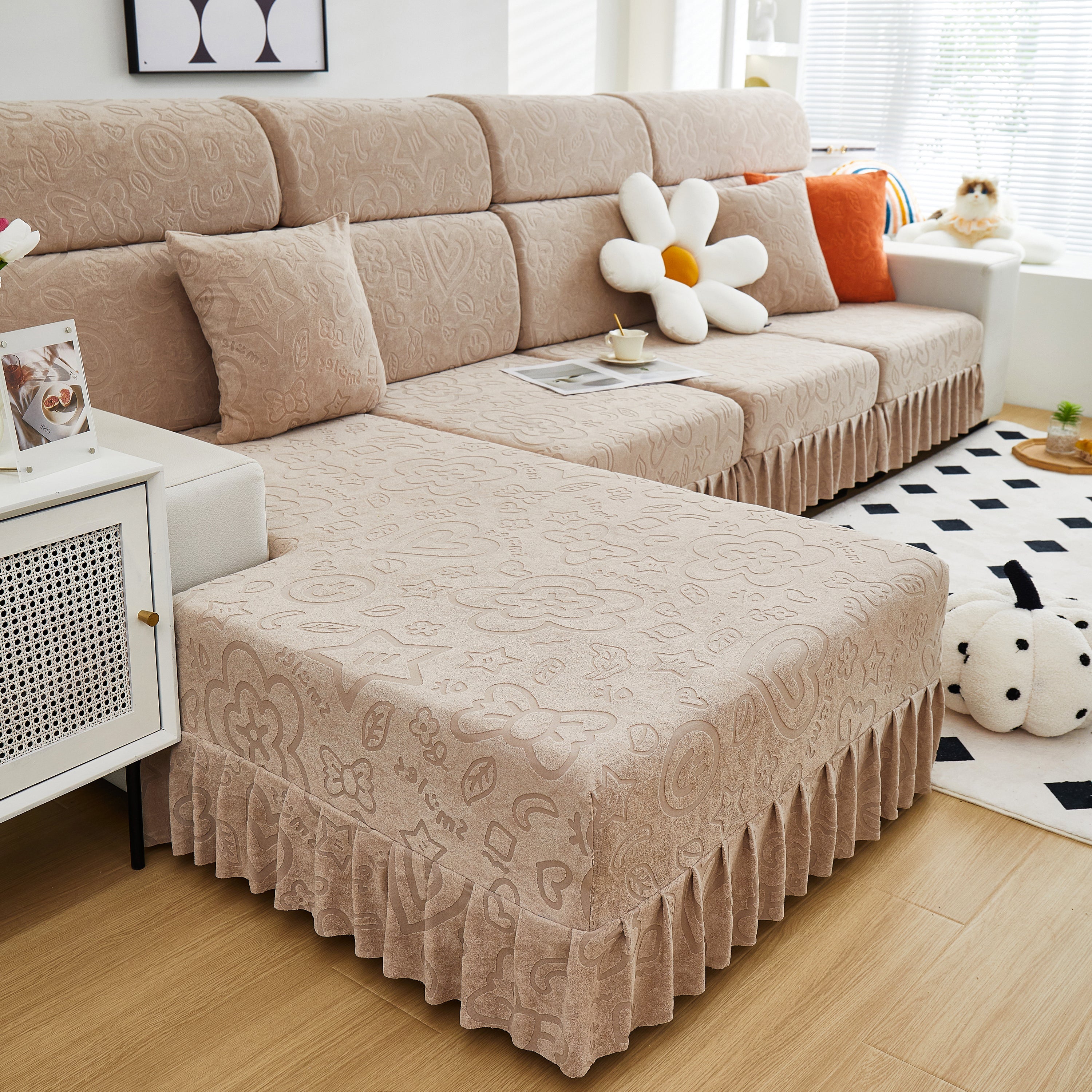 Elastic Skirted Couch Cushion Covers for 1/2/3/4-Seater Sofas, Furniture Protector for Pets, Kids