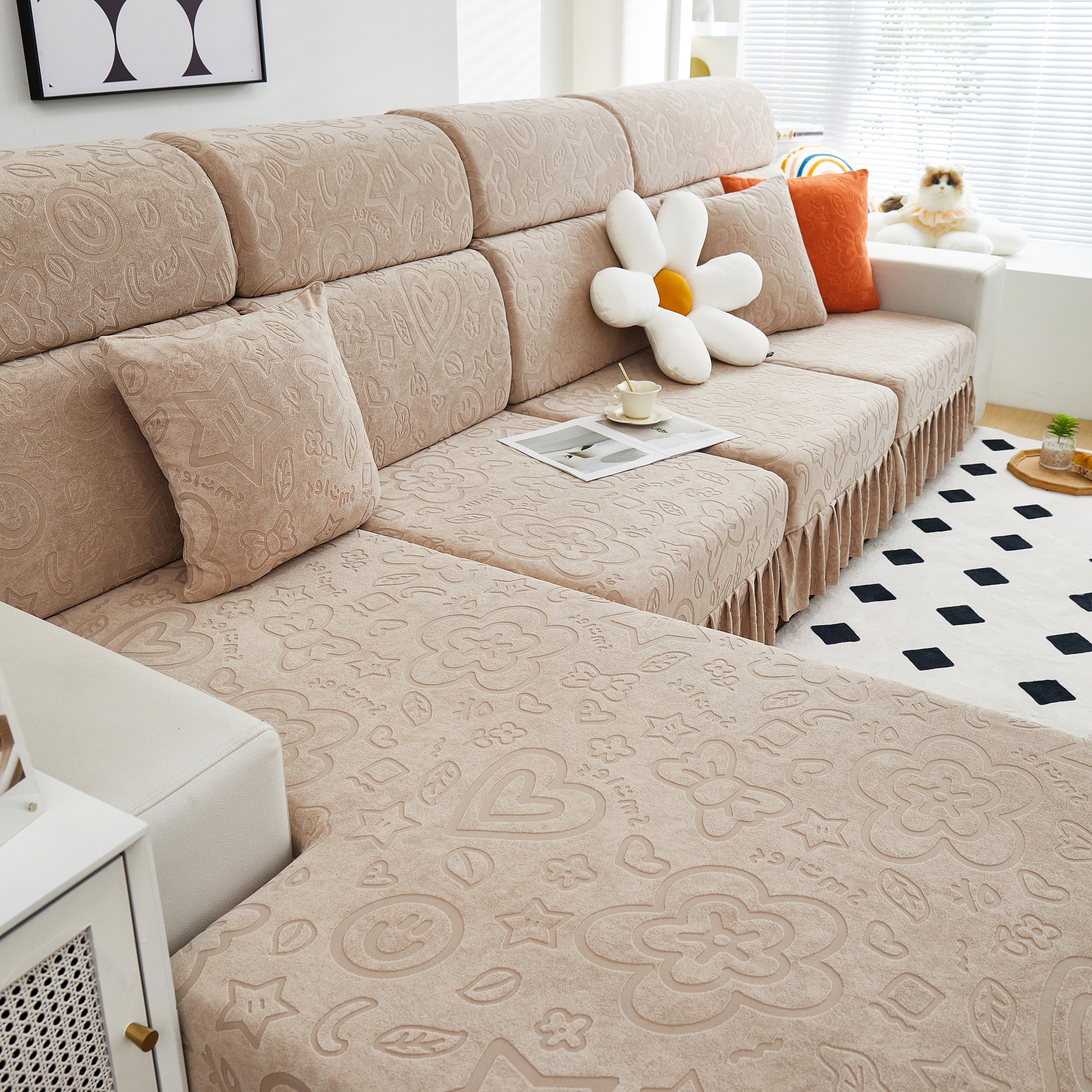 Elastic Skirted Couch Cushion Covers for 1/2/3/4-Seater Sofas, Furniture Protector for Pets, Kids
