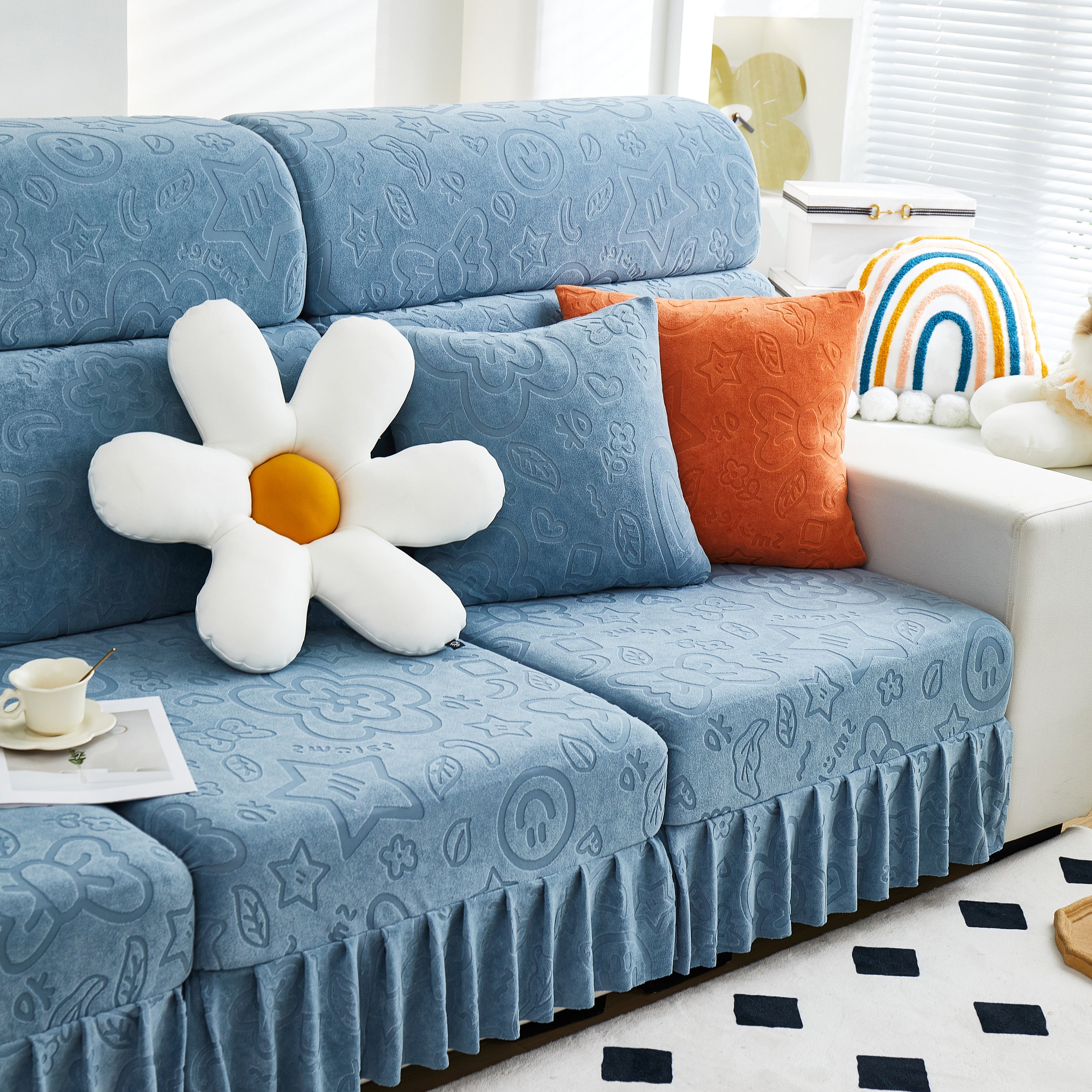 Elastic Skirted Couch Cushion Covers for 1/2/3/4-Seater Sofas, Furniture Protector for Pets, Kids