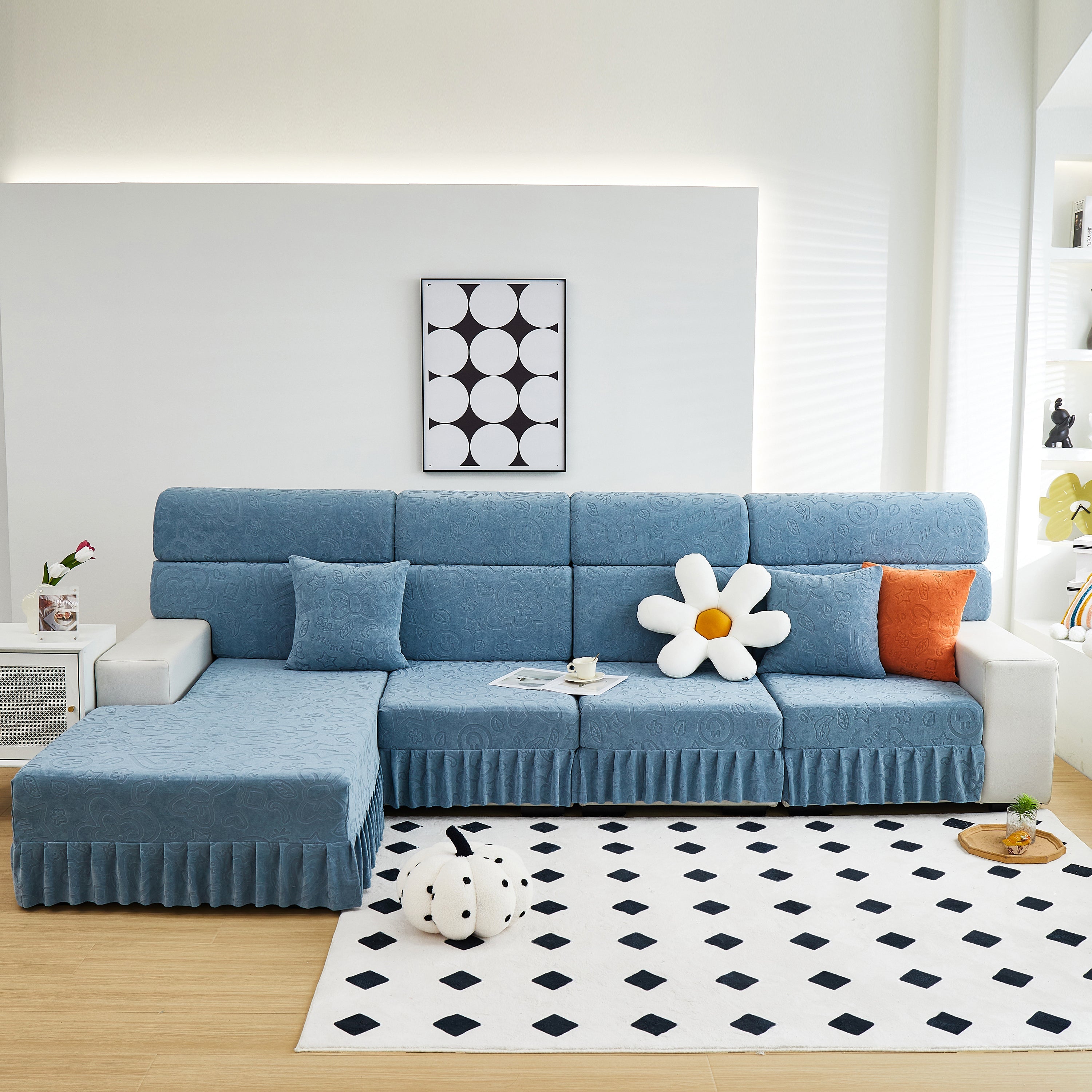 Elastic Skirted Couch Cushion Covers for 1/2/3/4-Seater Sofas, Furniture Protector for Pets, Kids