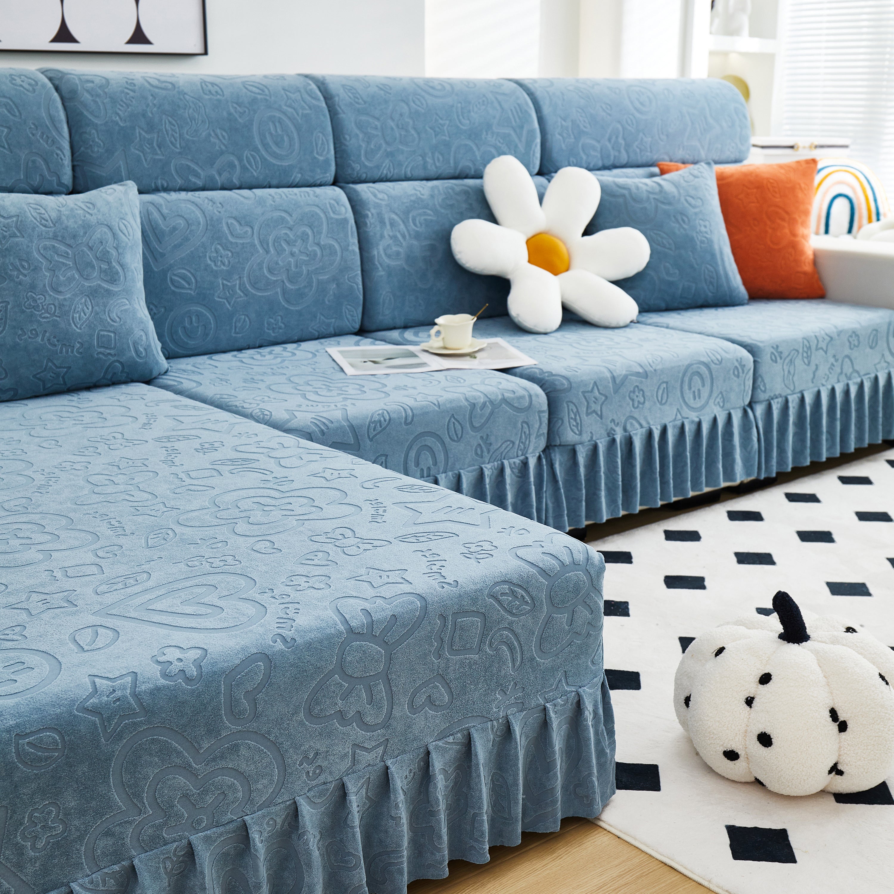 Elastic Skirted Couch Cushion Covers for 1/2/3/4-Seater Sofas, Furniture Protector for Pets, Kids