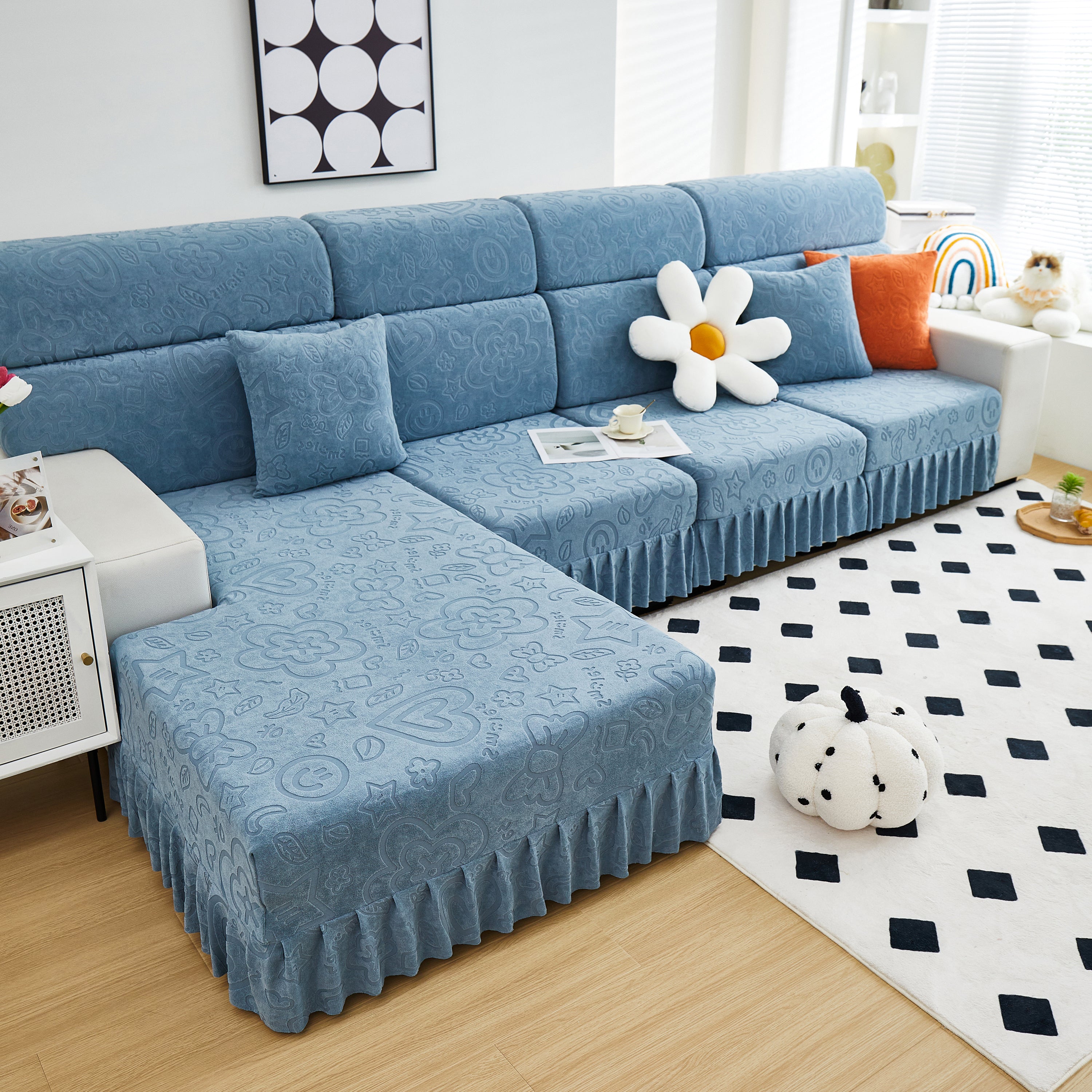 Elastic Skirted Couch Cushion Covers for 1/2/3/4-Seater Sofas, Furniture Protector for Pets, Kids