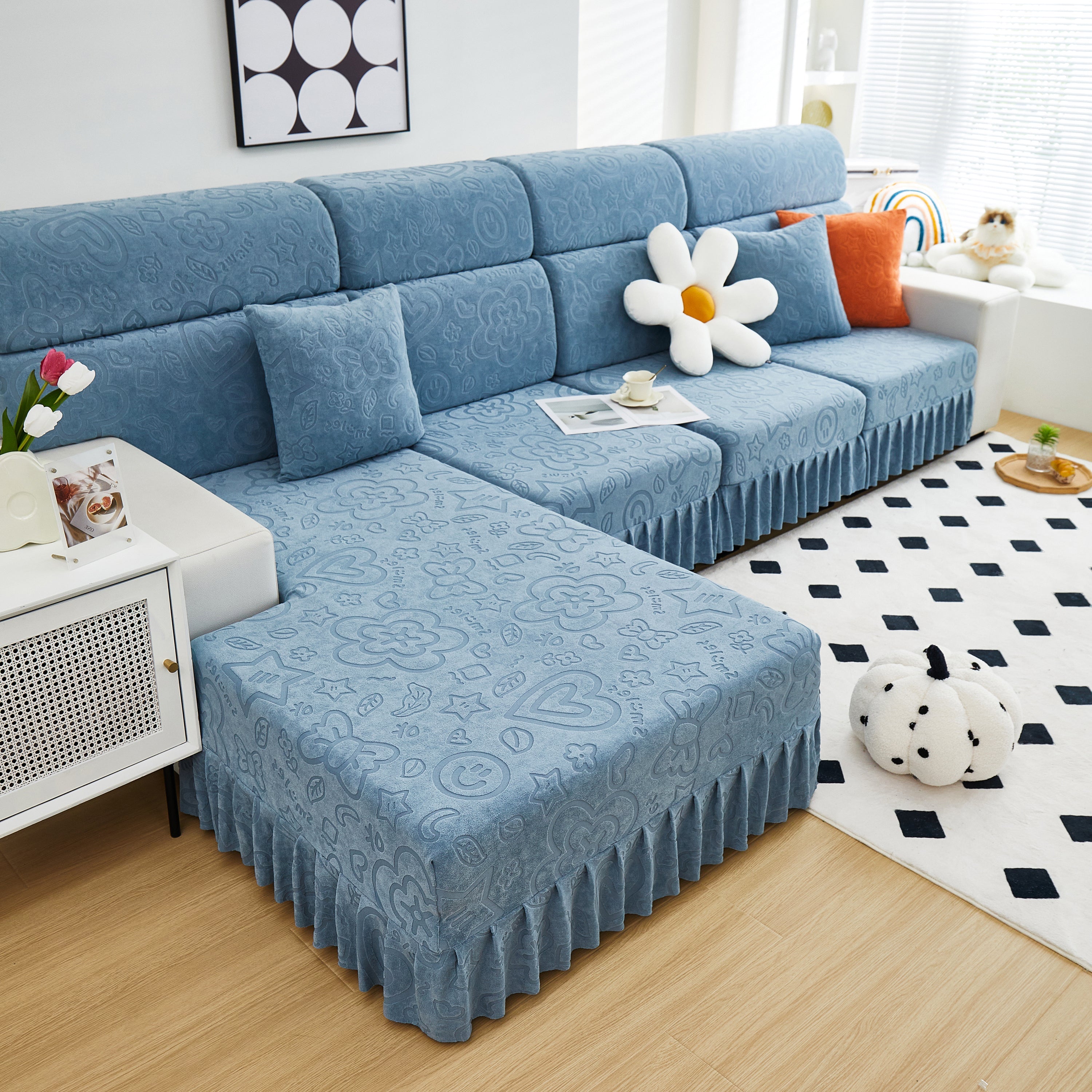 Elastic Skirted Couch Cushion Covers for 1/2/3/4-Seater Sofas, Furniture Protector for Pets, Kids