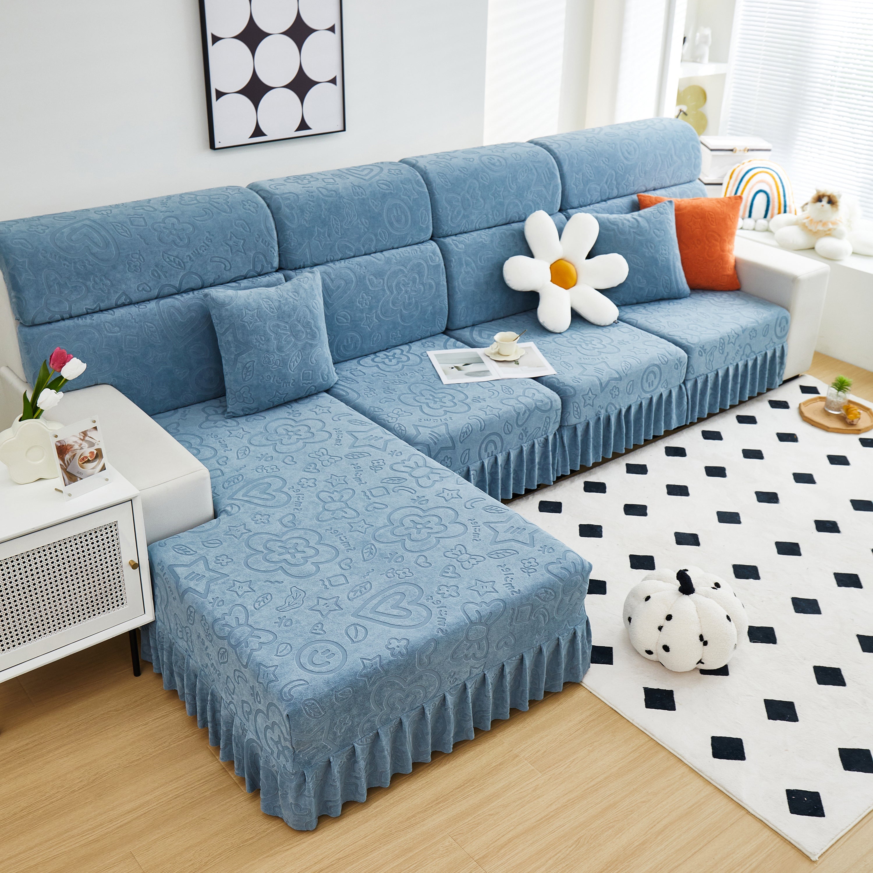 Elastic Skirted Couch Cushion Covers for 1/2/3/4-Seater Sofas, Furniture Protector for Pets, Kids