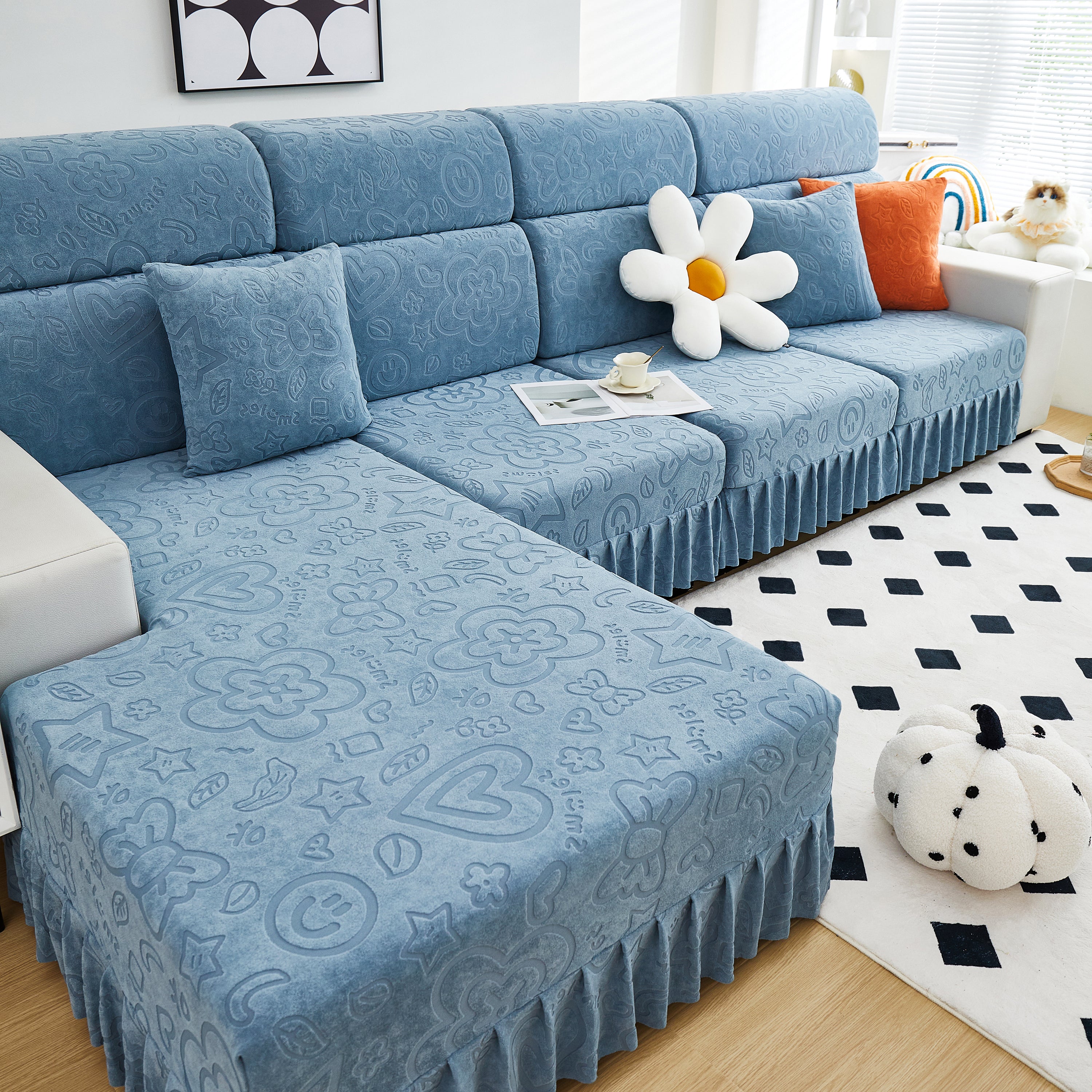 Elastic Skirted Couch Cushion Covers for 1/2/3/4-Seater Sofas, Furniture Protector for Pets, Kids