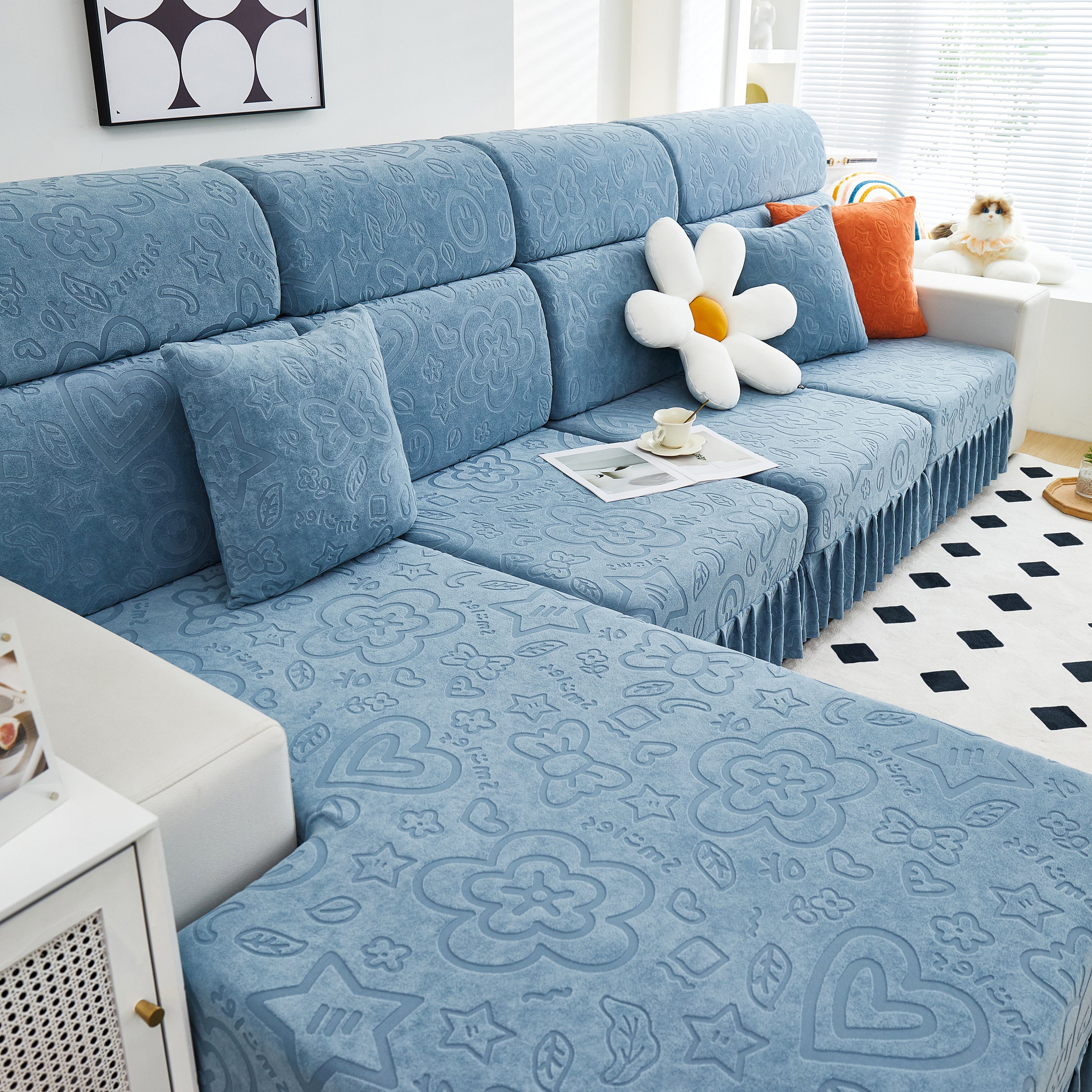Elastic Skirted Couch Cushion Covers for 1/2/3/4-Seater Sofas, Furniture Protector for Pets, Kids
