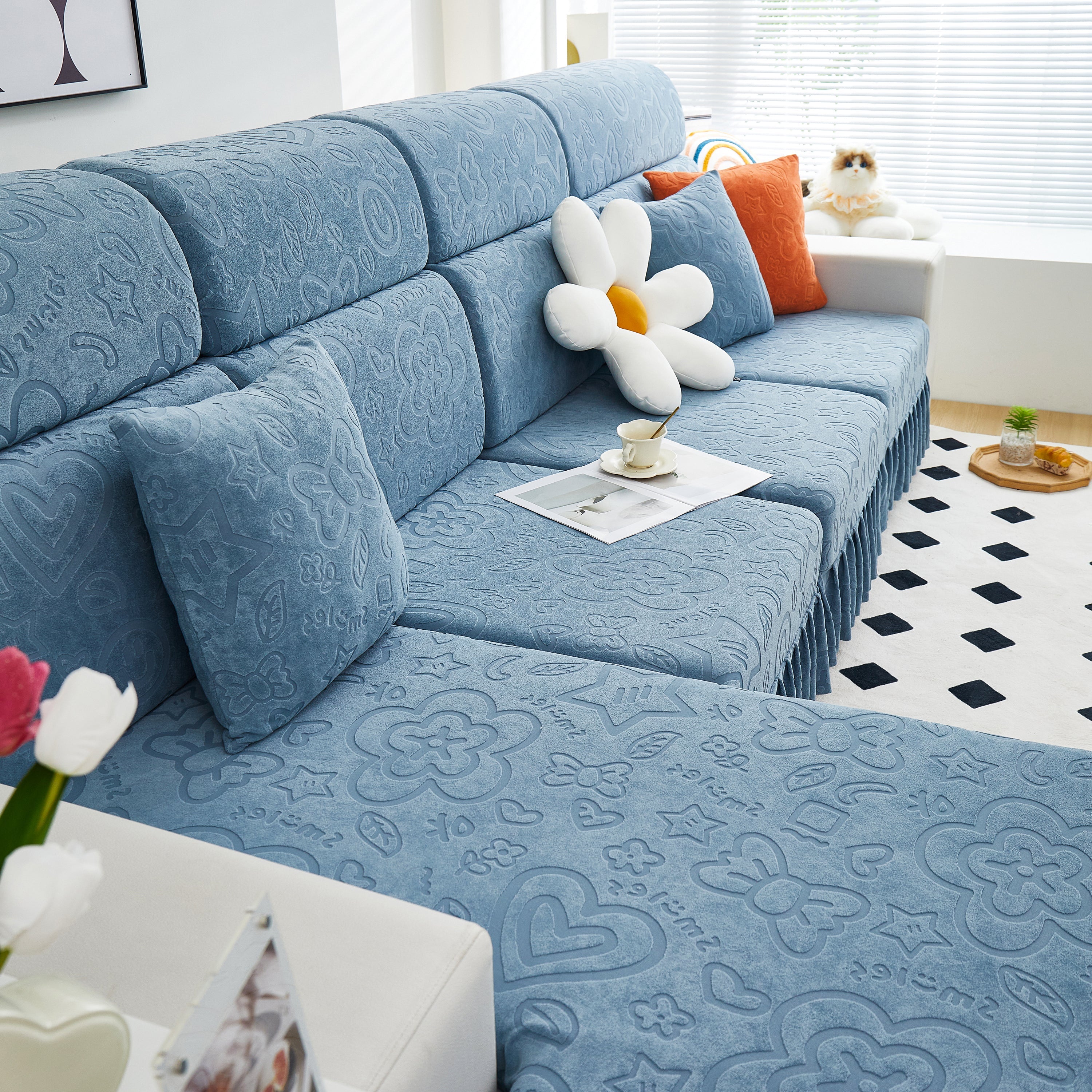 Elastic Skirted Couch Cushion Covers for 1/2/3/4-Seater Sofas, Furniture Protector for Pets, Kids