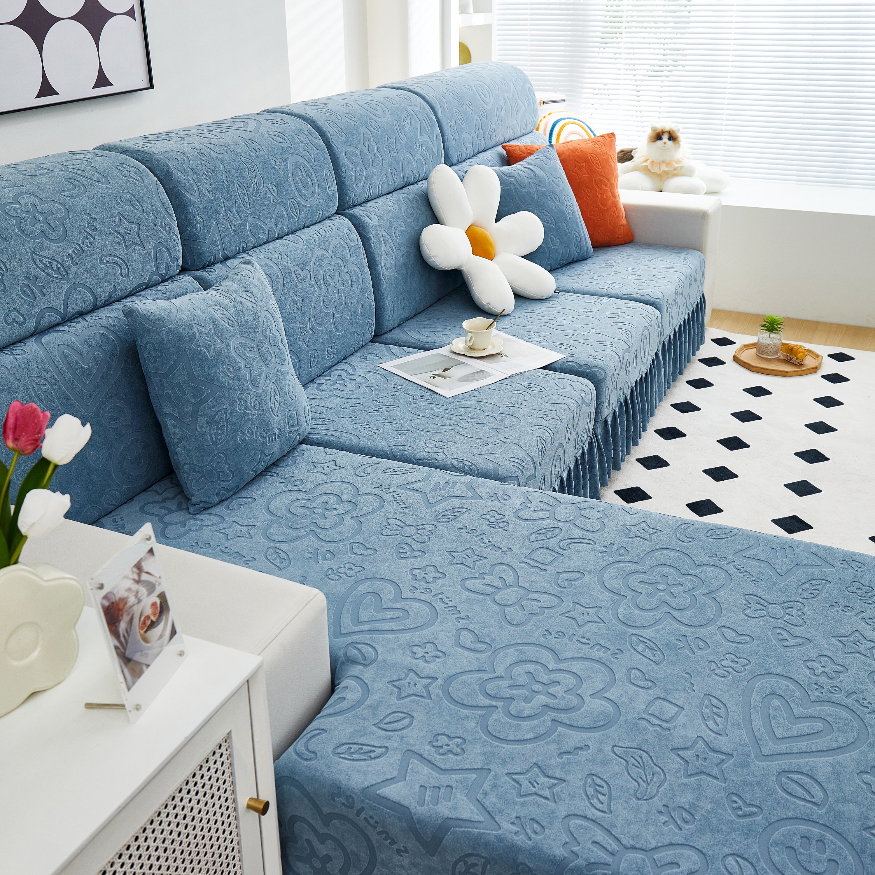 Elastic Skirted Couch Cushion Covers for 1/2/3/4-Seater Sofas, Furniture Protector for Pets, Kids