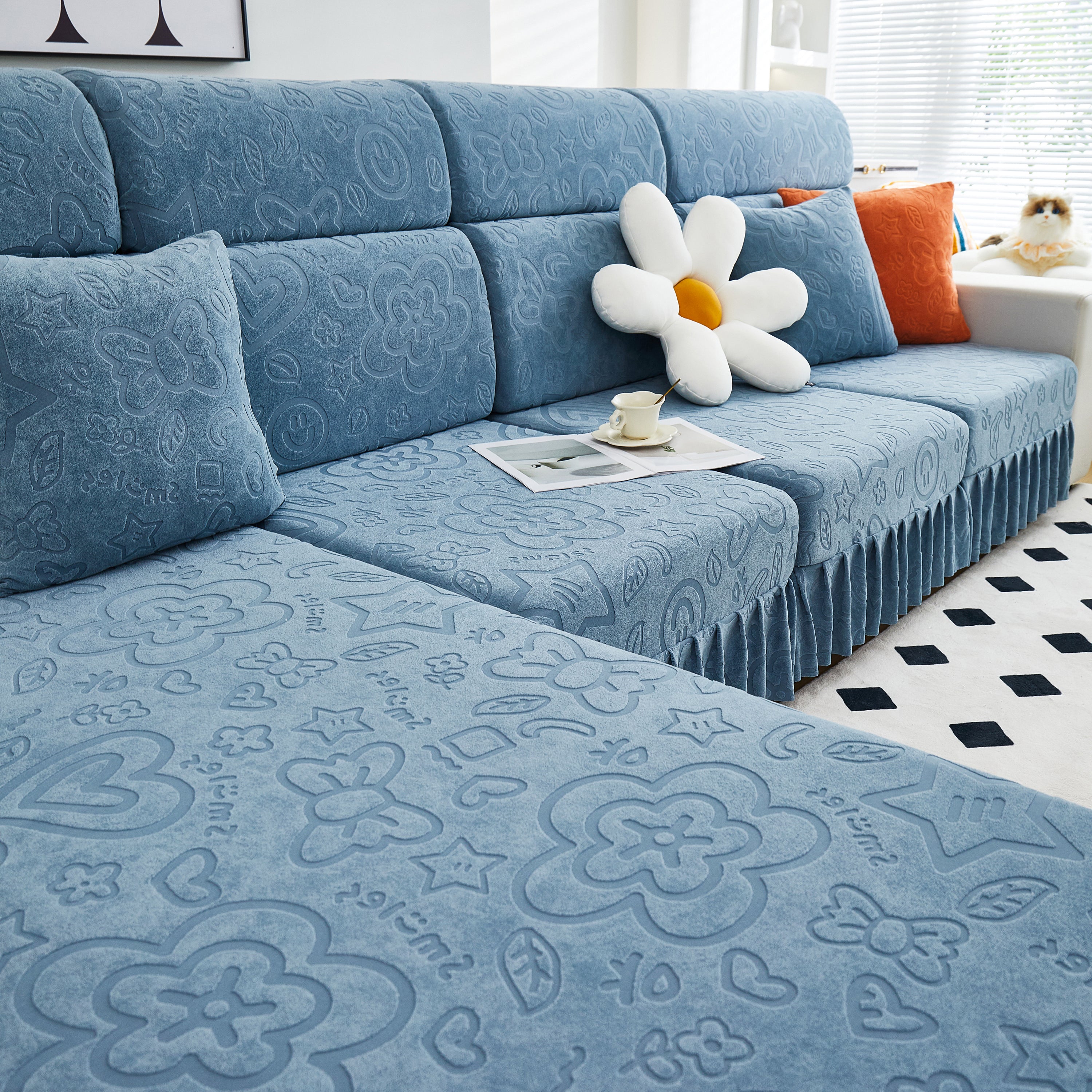 Elastic Skirted Couch Cushion Covers for 1/2/3/4-Seater Sofas, Furniture Protector for Pets, Kids