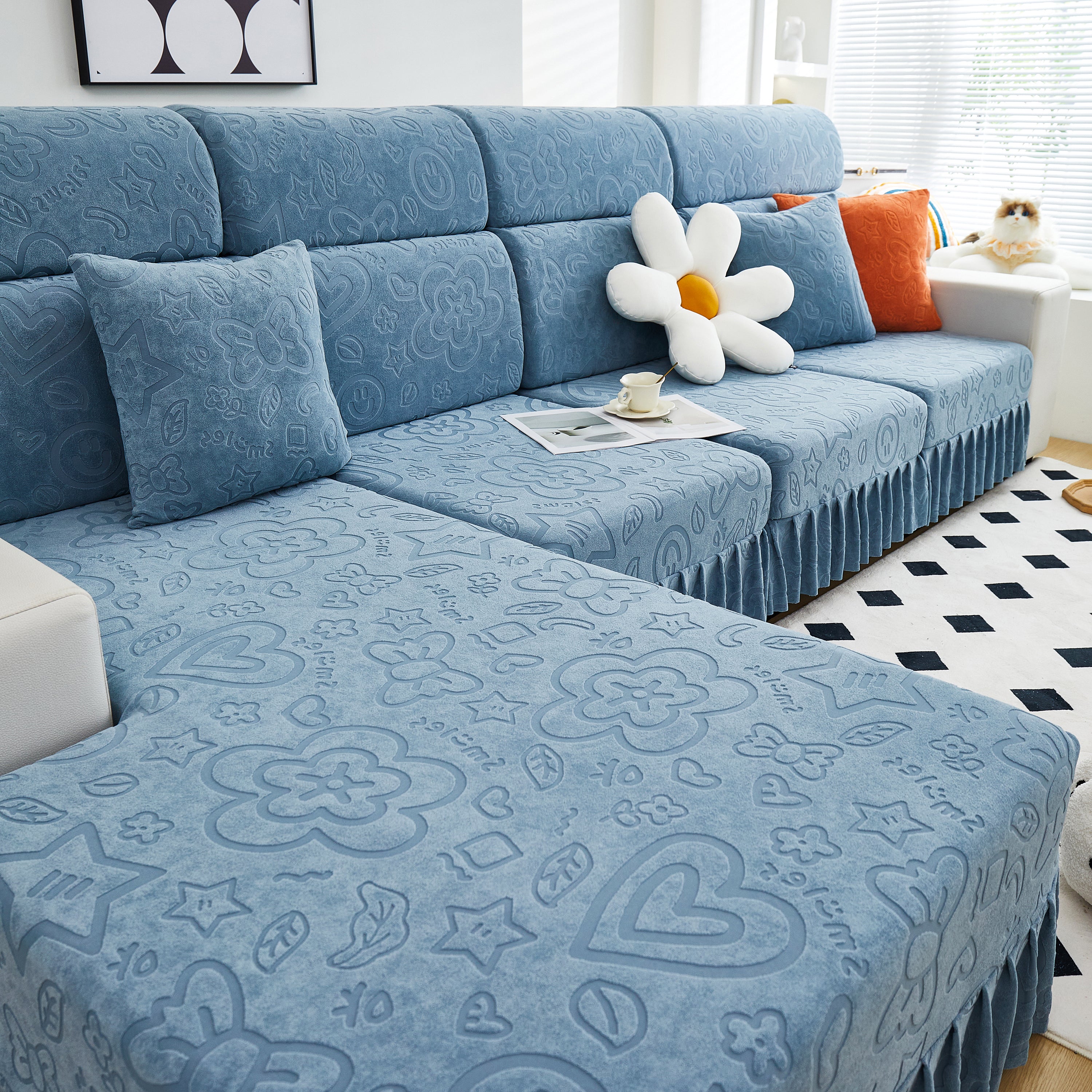 Elastic Skirted Couch Cushion Covers for 1/2/3/4-Seater Sofas, Furniture Protector for Pets, Kids