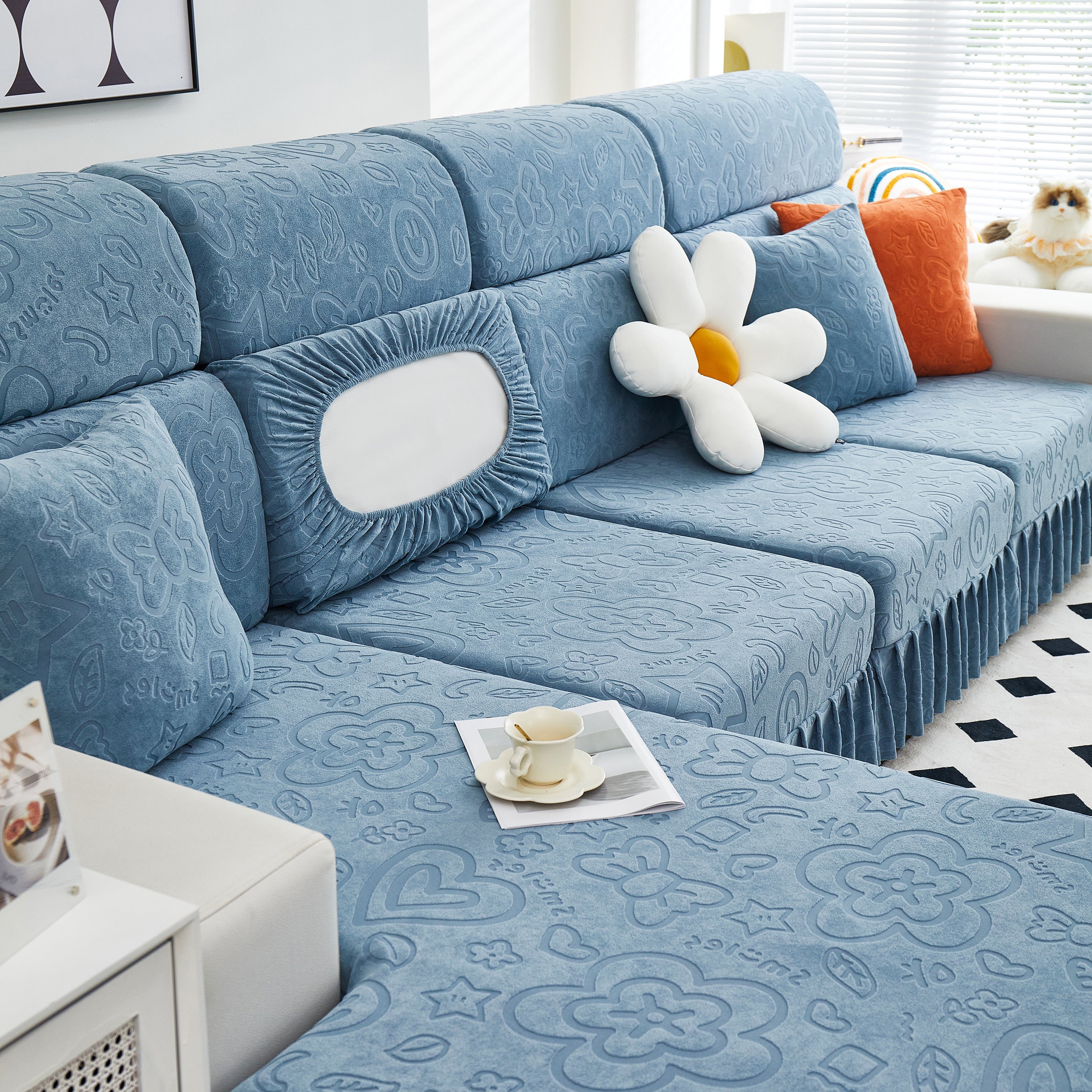 Elastic Skirted Couch Cushion Covers for 1/2/3/4-Seater Sofas, Furniture Protector for Pets, Kids