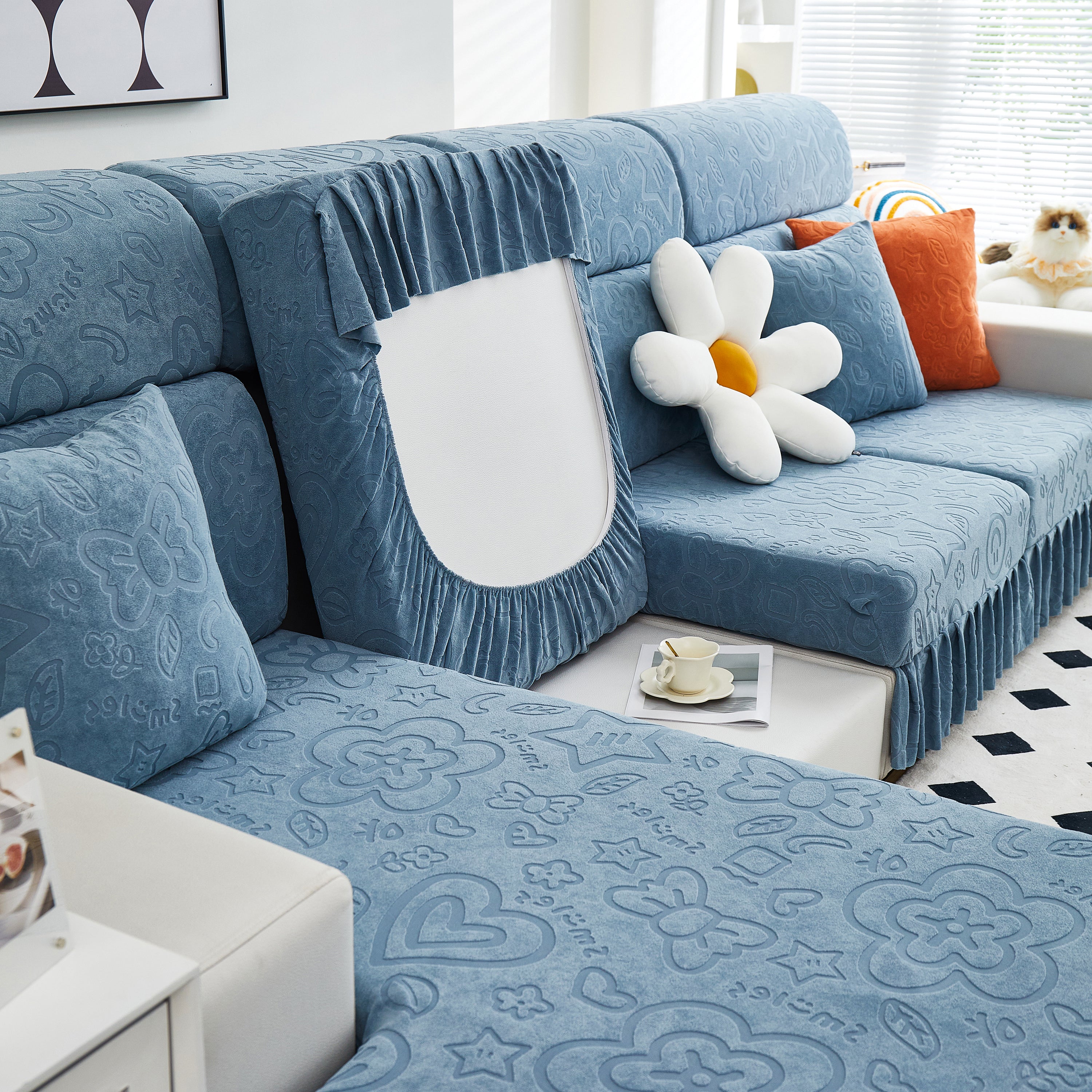 Elastic Skirted Couch Cushion Covers for 1/2/3/4-Seater Sofas, Furniture Protector for Pets, Kids