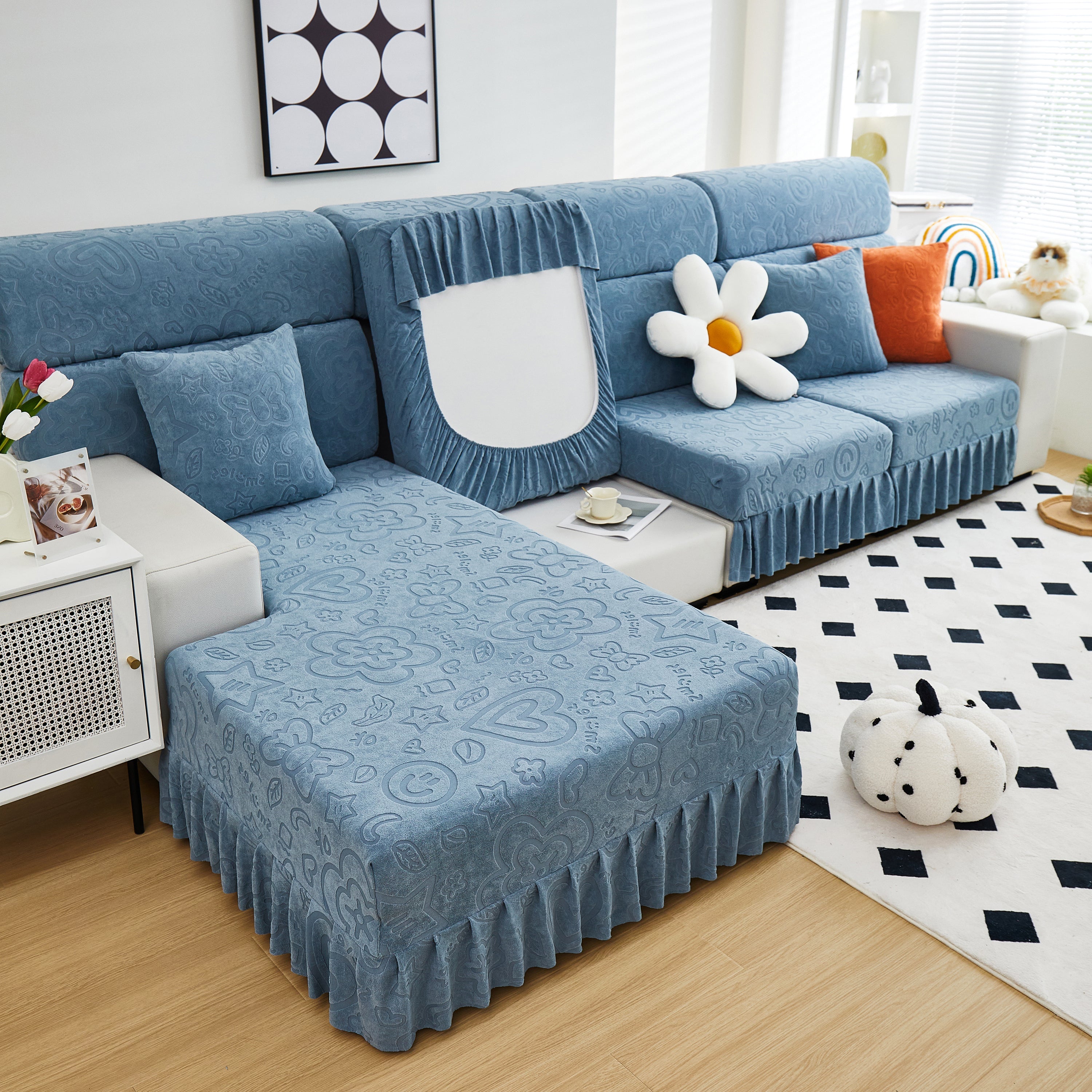 Elastic Skirted Couch Cushion Covers for 1/2/3/4-Seater Sofas, Furniture Protector for Pets, Kids