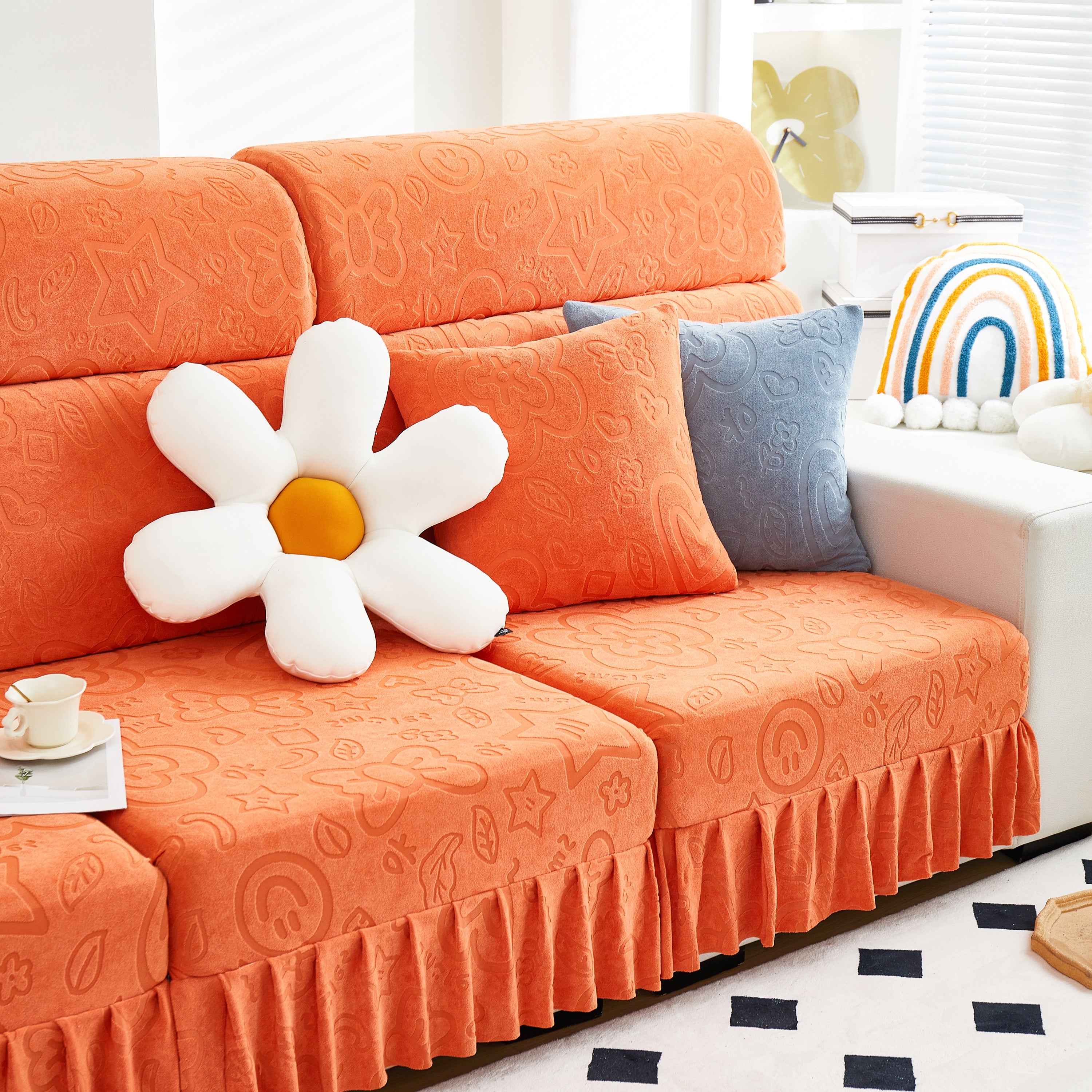 Elastic Skirted Couch Cushion Covers for 1/2/3/4-Seater Sofas, Furniture Protector for Pets, Kids