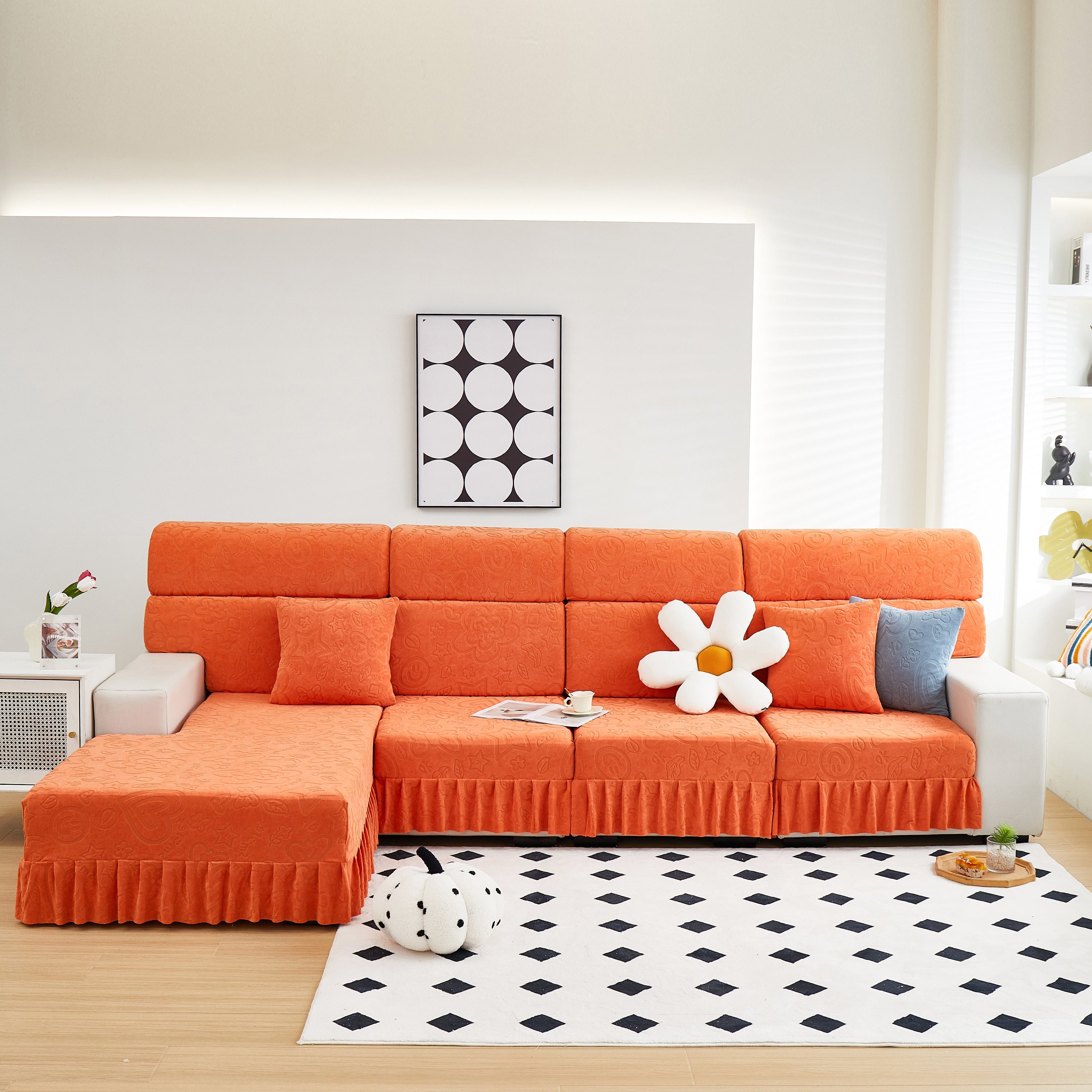 Elastic Skirted Couch Cushion Covers for 1/2/3/4-Seater Sofas, Furniture Protector for Pets, Kids