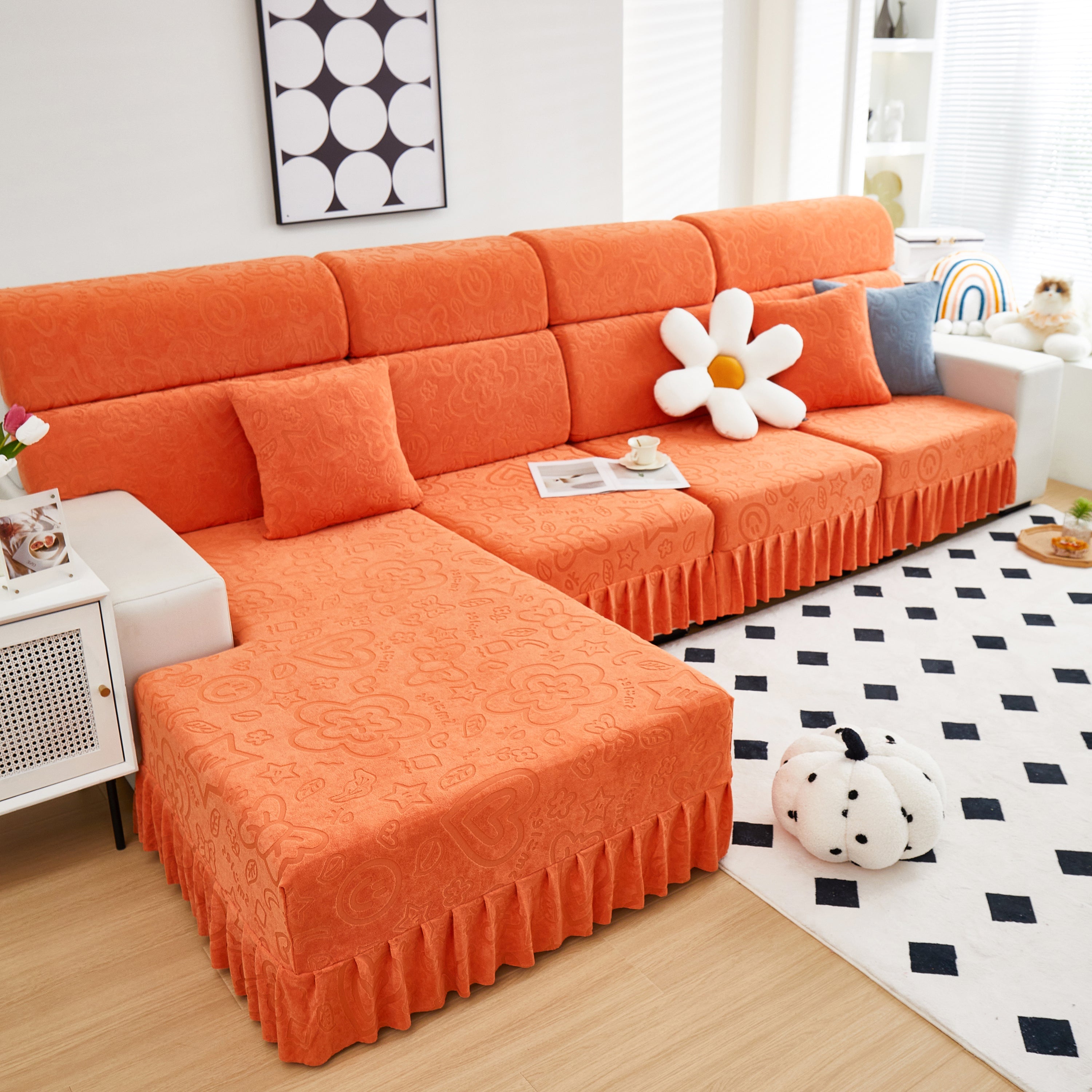 Elastic Skirted Couch Cushion Covers for 1/2/3/4-Seater Sofas, Furniture Protector for Pets, Kids