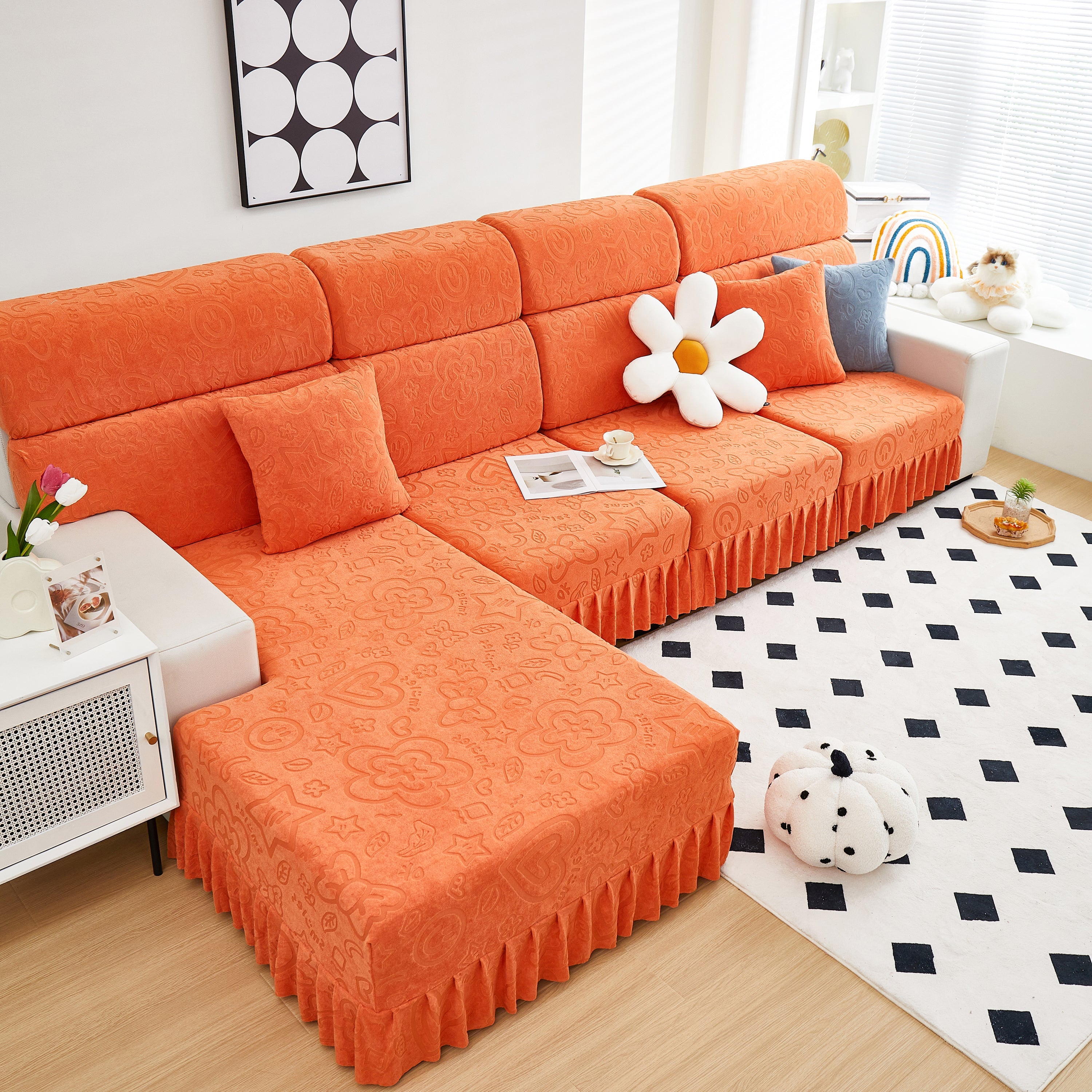 Elastic Skirted Couch Cushion Covers for 1/2/3/4-Seater Sofas, Furniture Protector for Pets, Kids