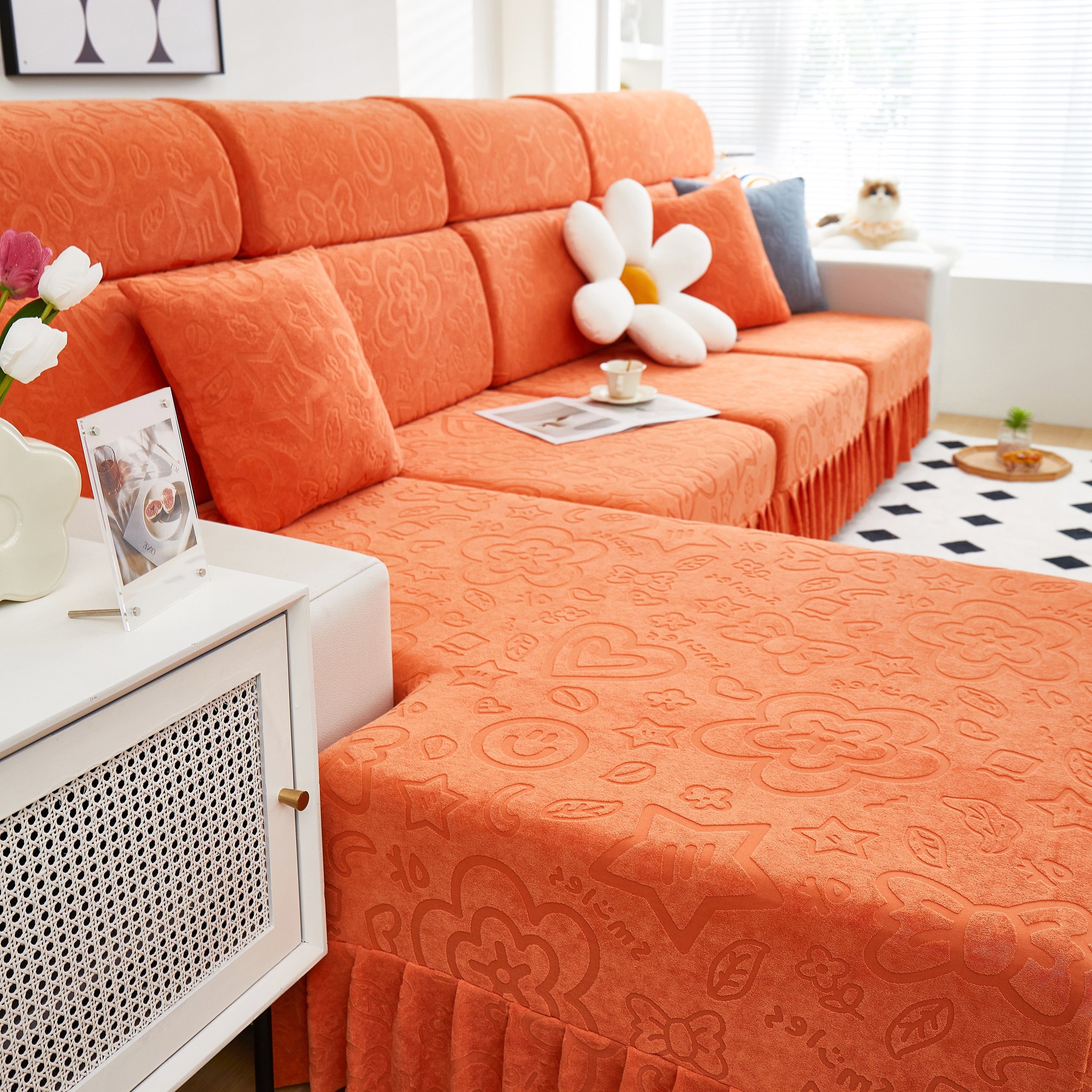 Elastic Skirted Couch Cushion Covers for 1/2/3/4-Seater Sofas, Furniture Protector for Pets, Kids