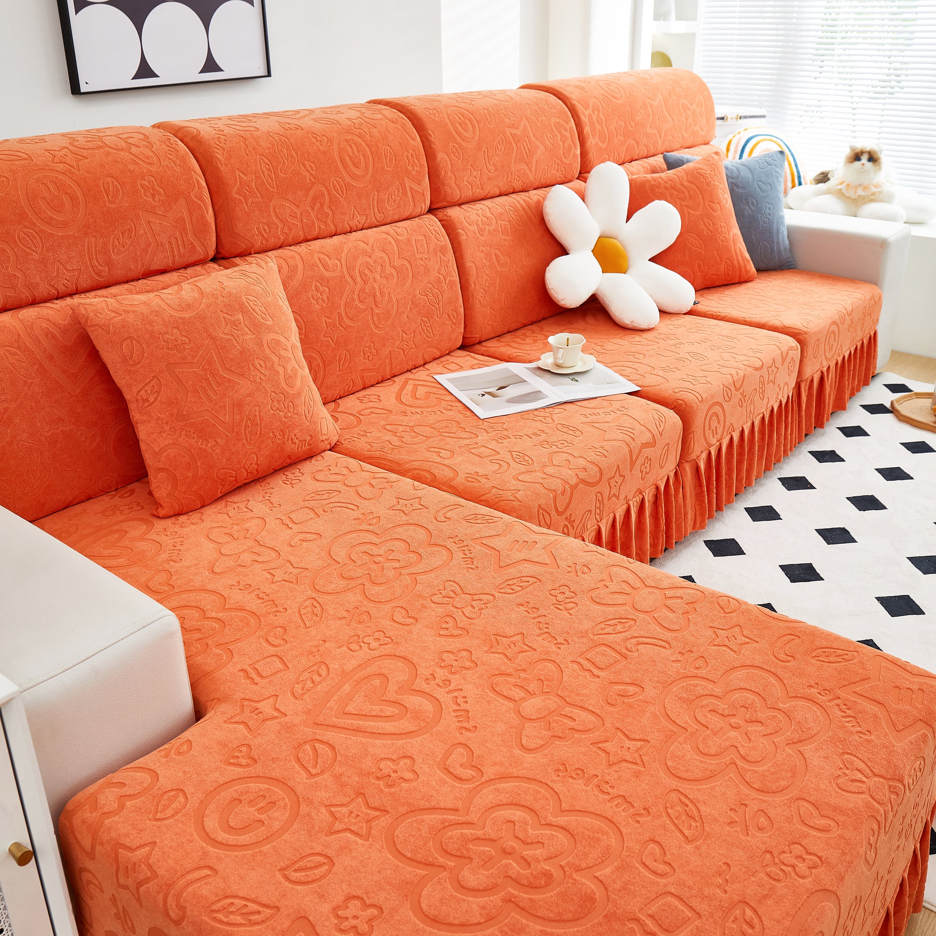 Elastic Skirted Couch Cushion Covers for 1/2/3/4-Seater Sofas, Furniture Protector for Pets, Kids