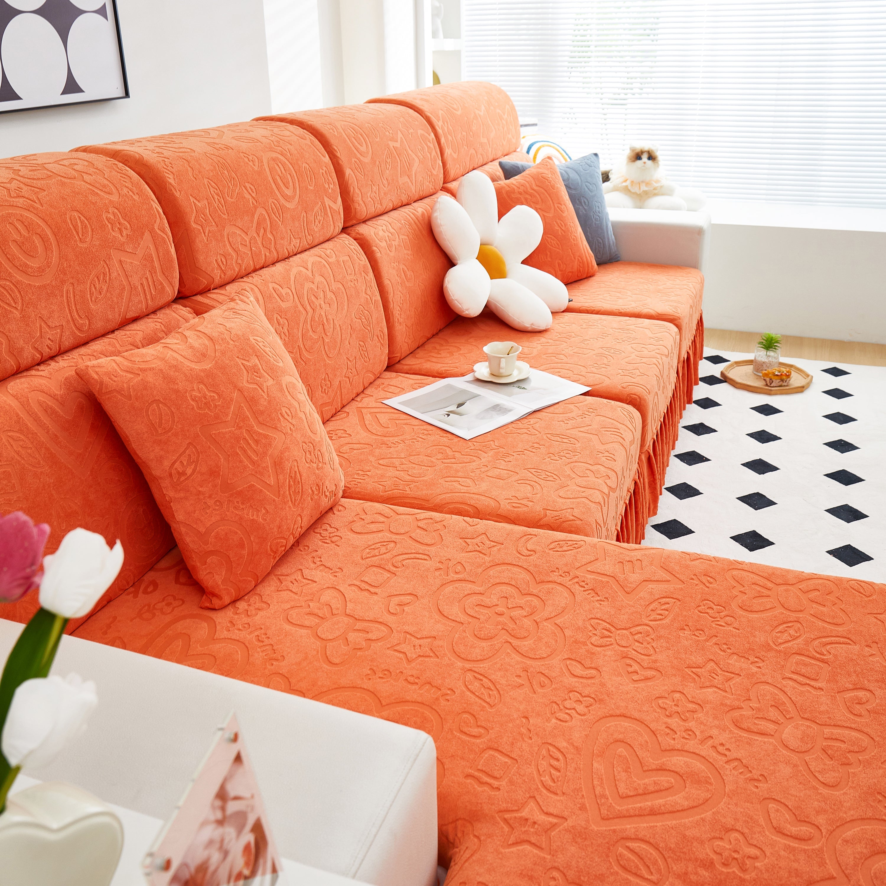 Elastic Skirted Couch Cushion Covers for 1/2/3/4-Seater Sofas, Furniture Protector for Pets, Kids