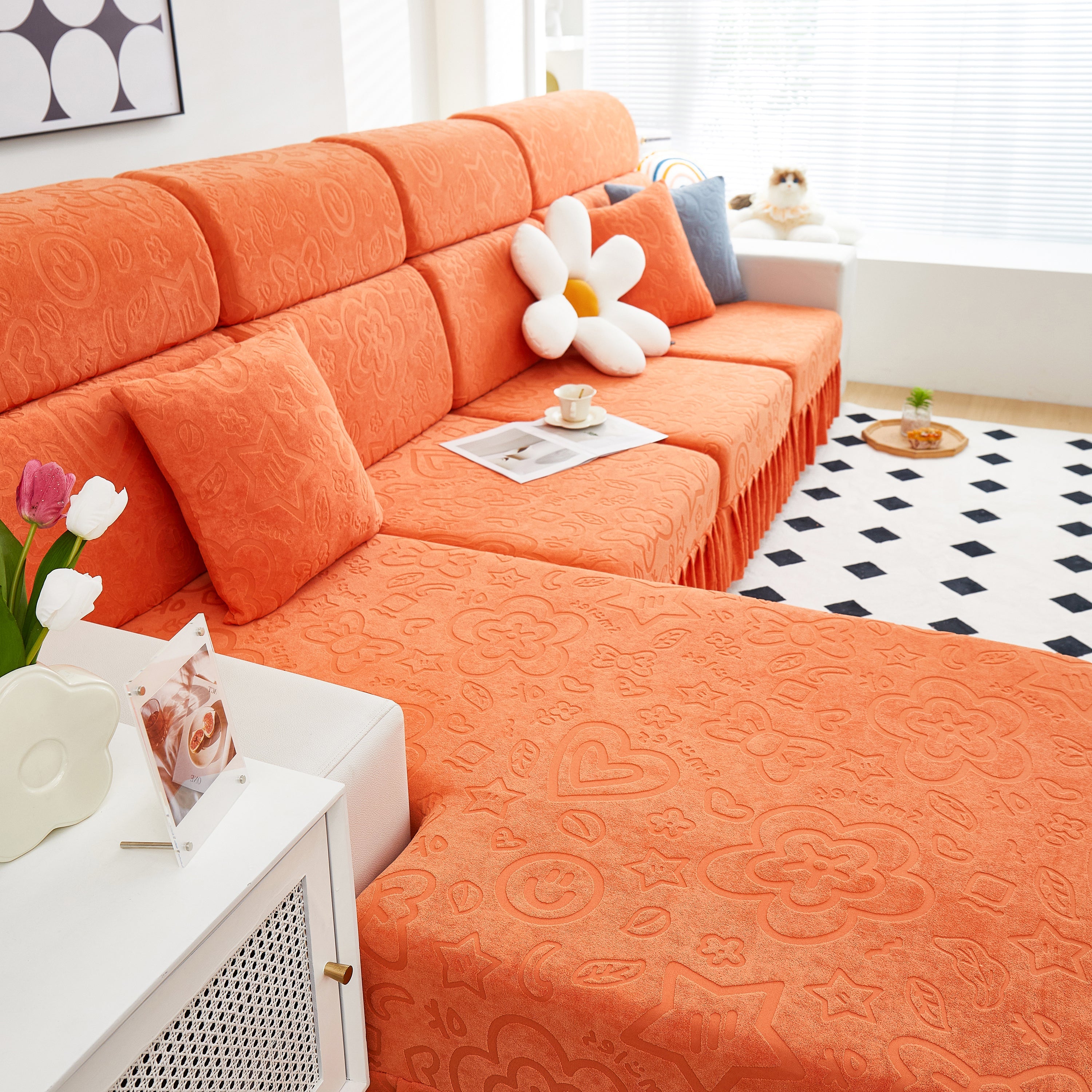 Elastic Skirted Couch Cushion Covers for 1/2/3/4-Seater Sofas, Furniture Protector for Pets, Kids