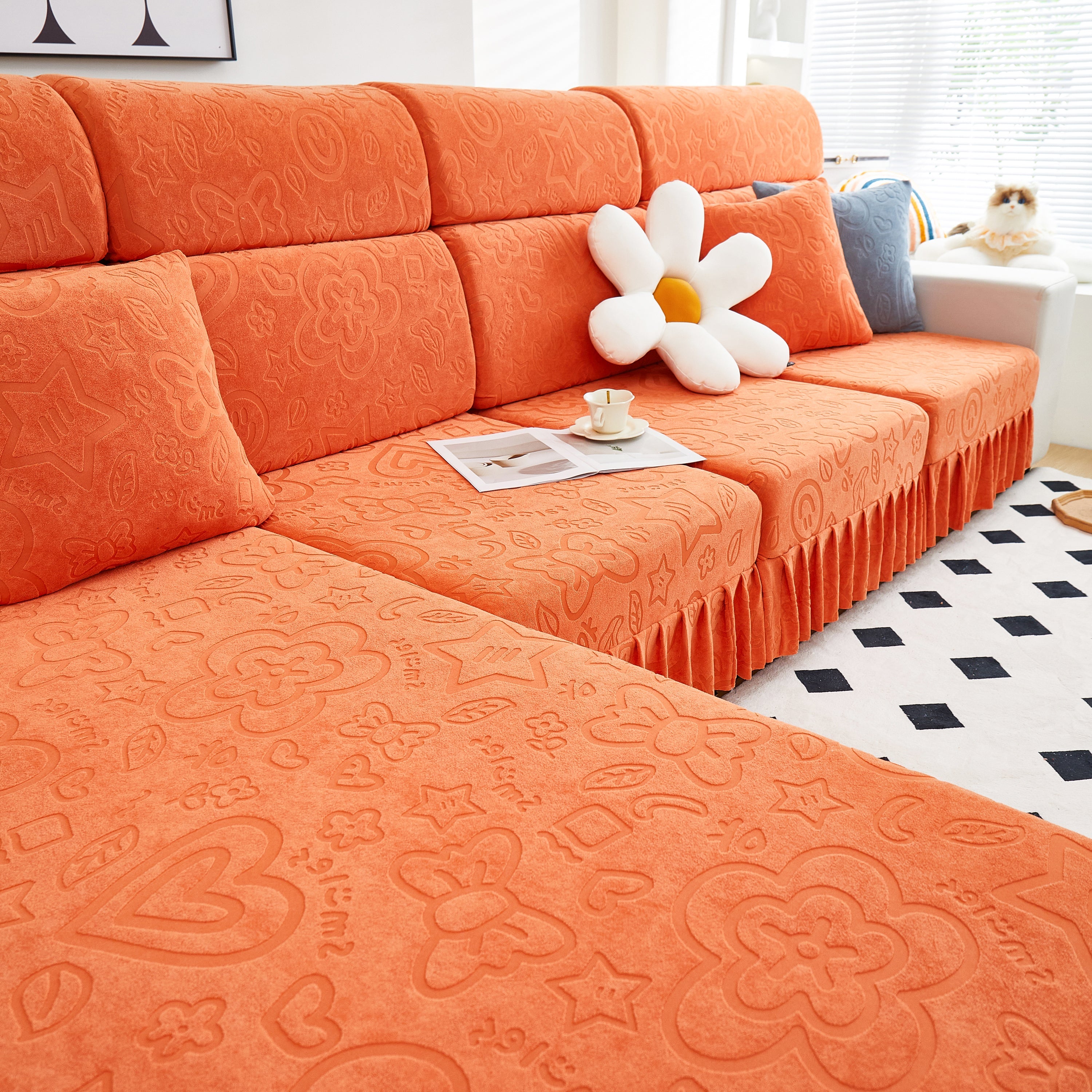 Elastic Skirted Couch Cushion Covers for 1/2/3/4-Seater Sofas, Furniture Protector for Pets, Kids