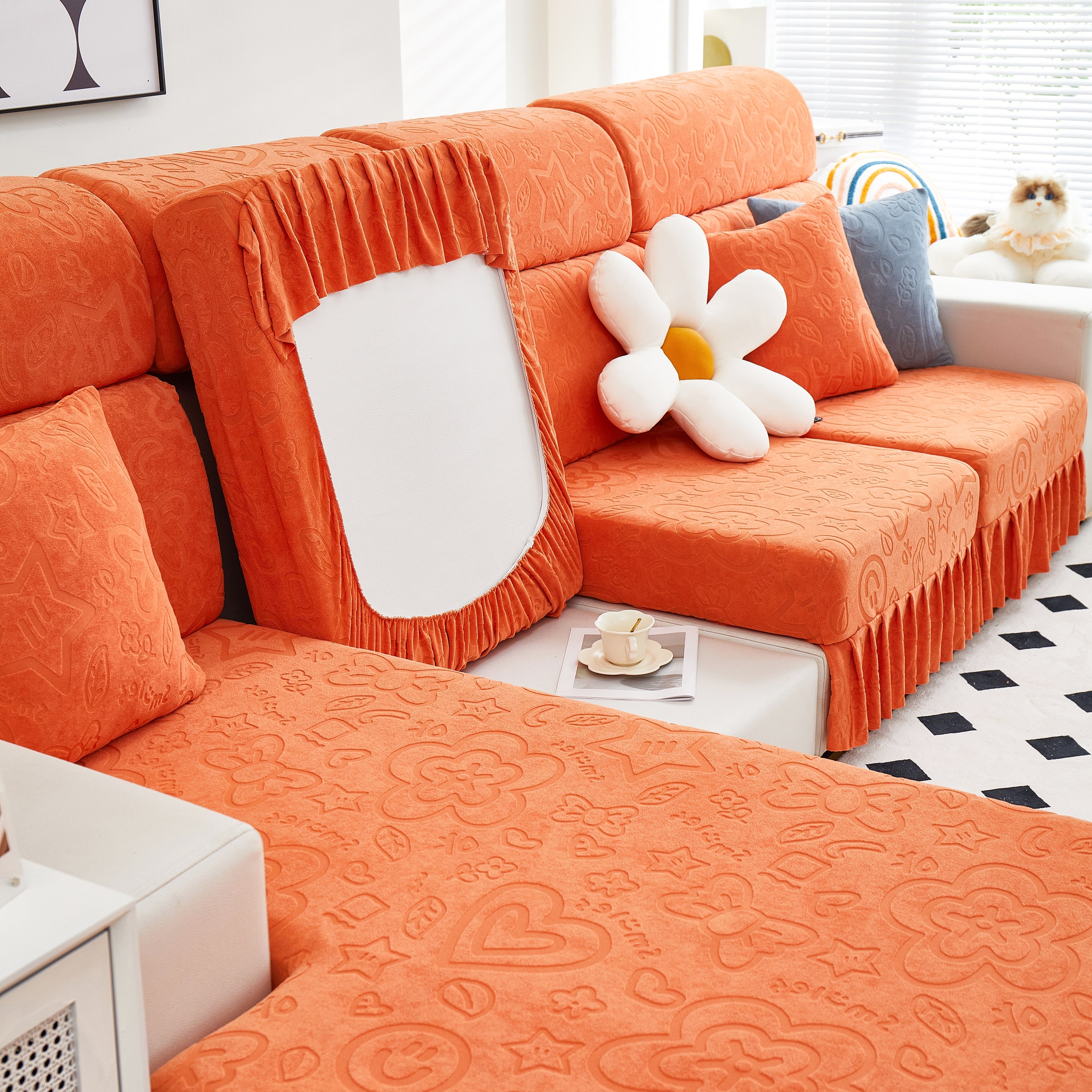 Elastic Skirted Couch Cushion Covers for 1/2/3/4-Seater Sofas, Furniture Protector for Pets, Kids