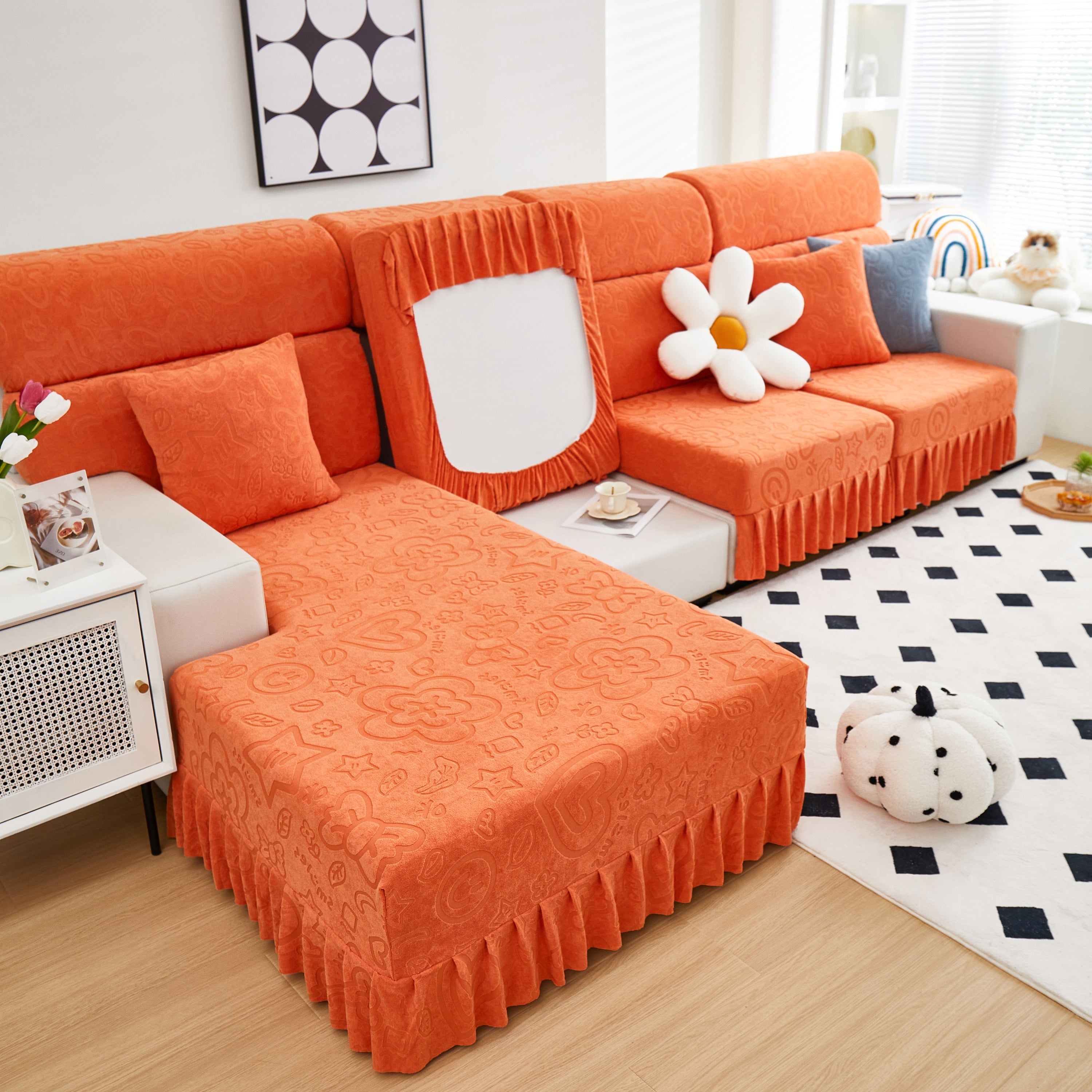 Elastic Skirted Couch Cushion Covers for 1/2/3/4-Seater Sofas, Furniture Protector for Pets, Kids