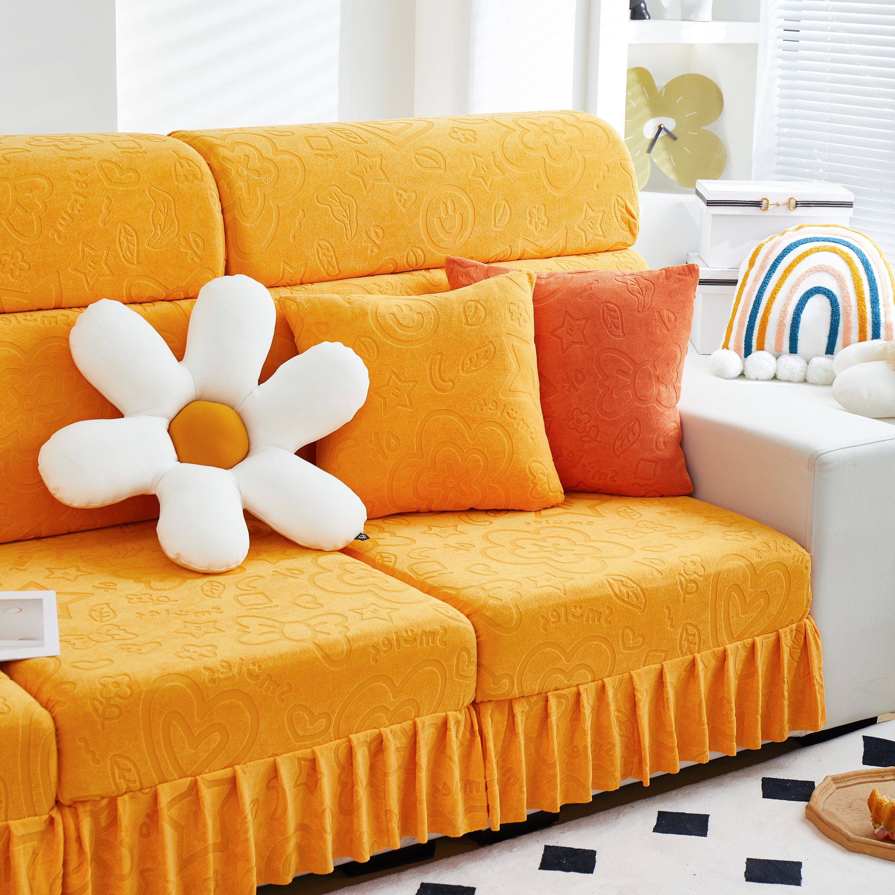 Elastic Skirted Couch Cushion Covers for 1/2/3/4-Seater Sofas, Furniture Protector for Pets, Kids