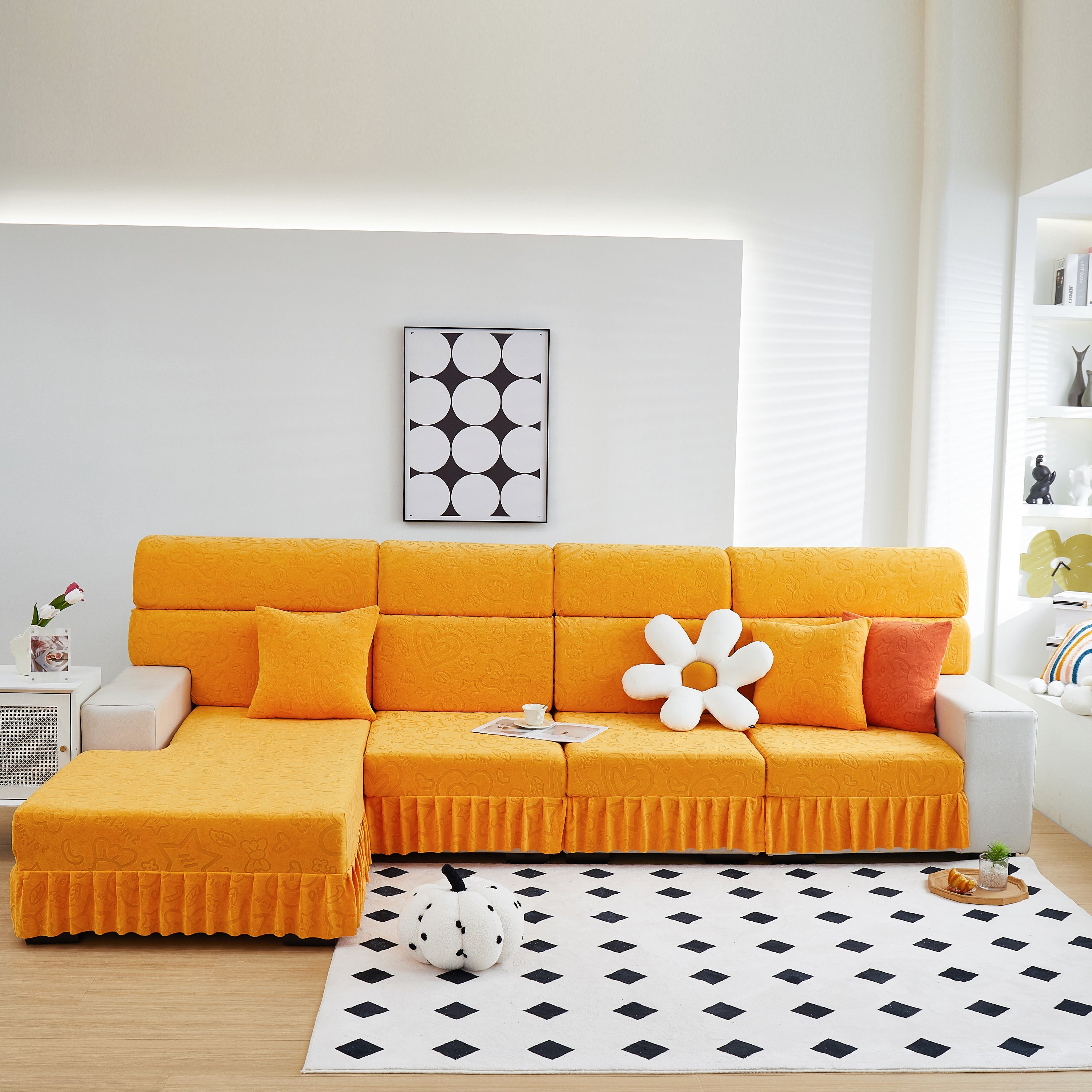 Elastic Skirted Couch Cushion Covers for 1/2/3/4-Seater Sofas, Furniture Protector for Pets, Kids