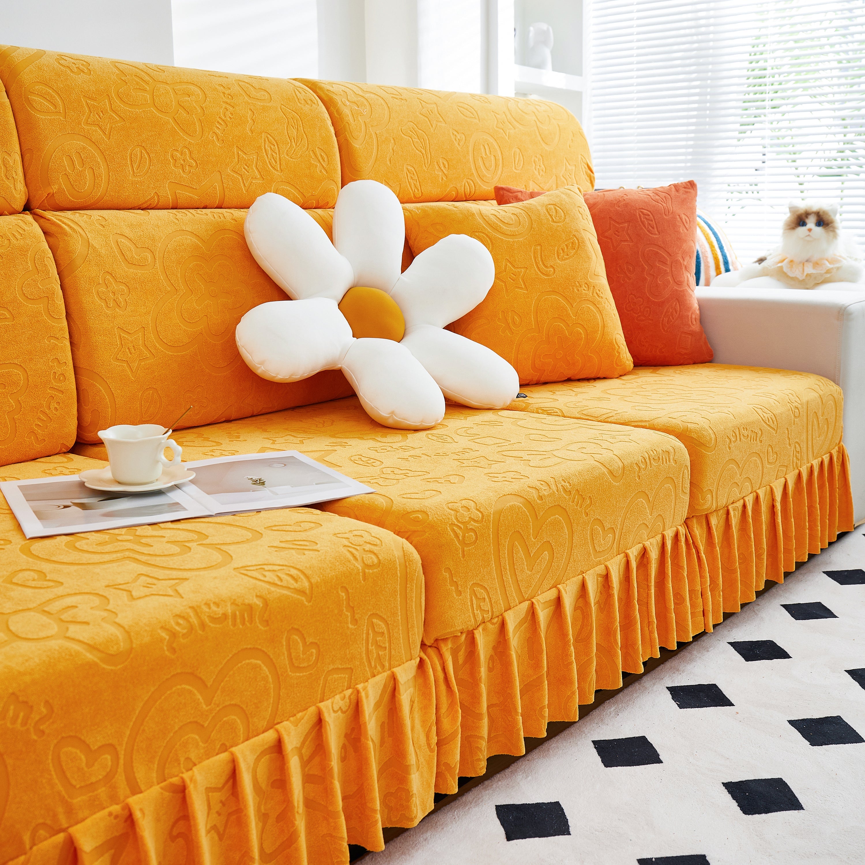 Elastic Skirted Couch Cushion Covers for 1/2/3/4-Seater Sofas, Furniture Protector for Pets, Kids