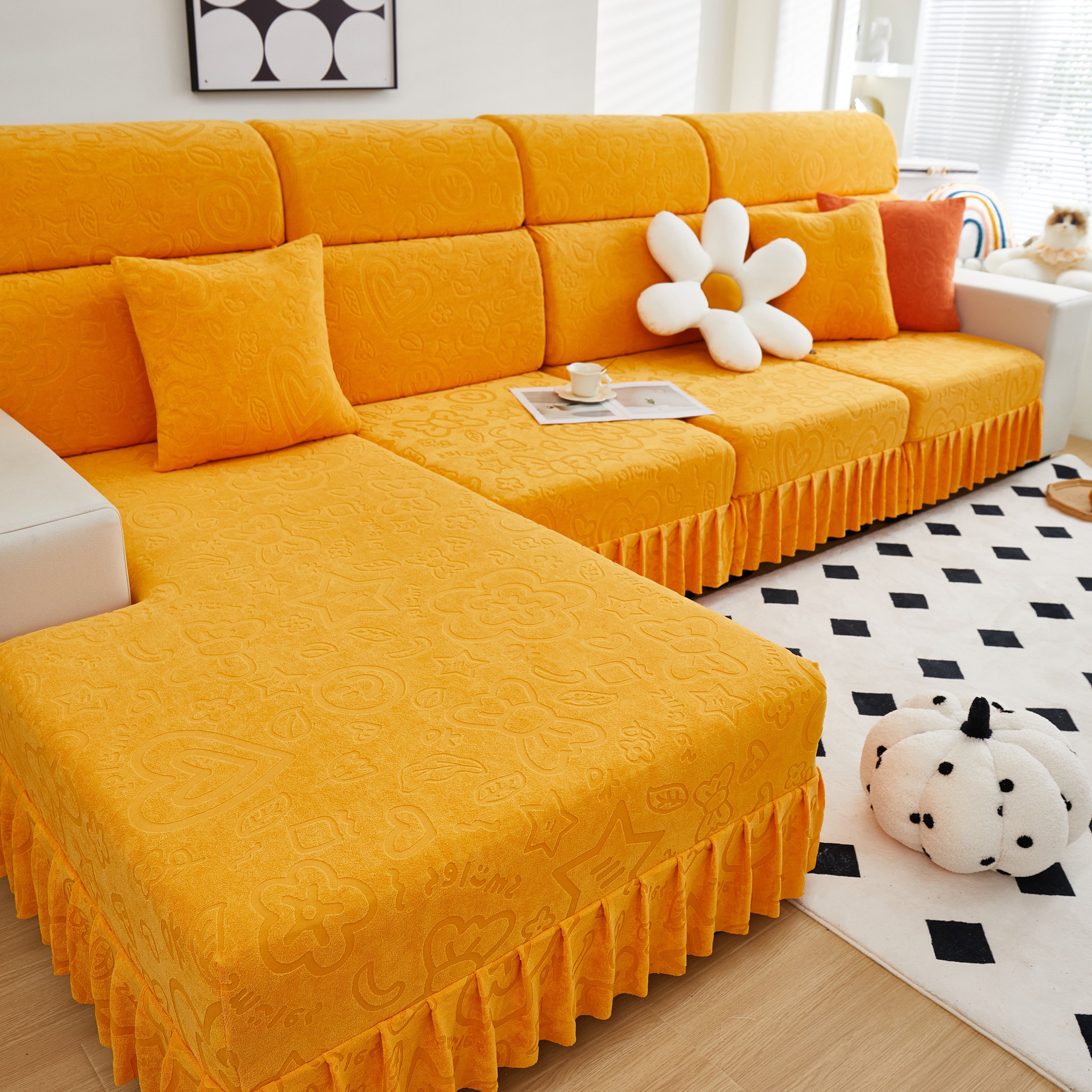 Elastic Skirted Couch Cushion Covers for 1/2/3/4-Seater Sofas, Furniture Protector for Pets, Kids