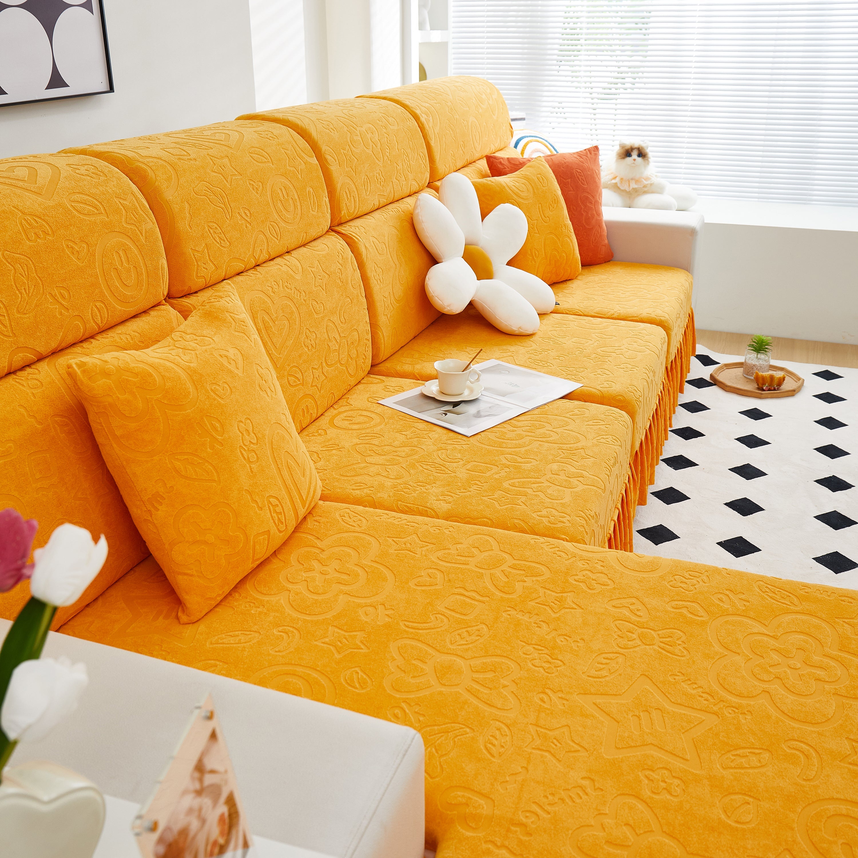 Elastic Skirted Couch Cushion Covers for 1/2/3/4-Seater Sofas, Furniture Protector for Pets, Kids