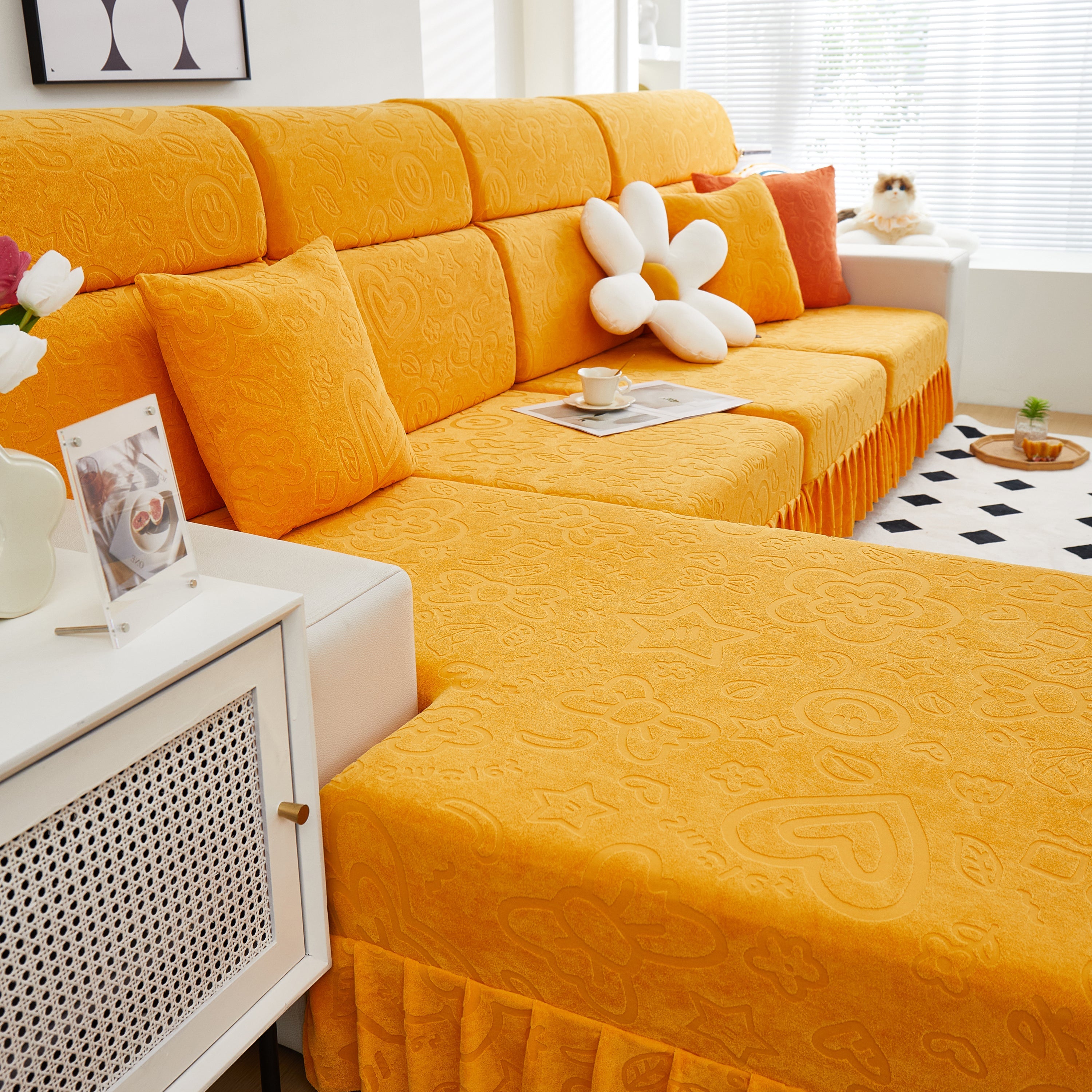 Elastic Skirted Couch Cushion Covers for 1/2/3/4-Seater Sofas, Furniture Protector for Pets, Kids