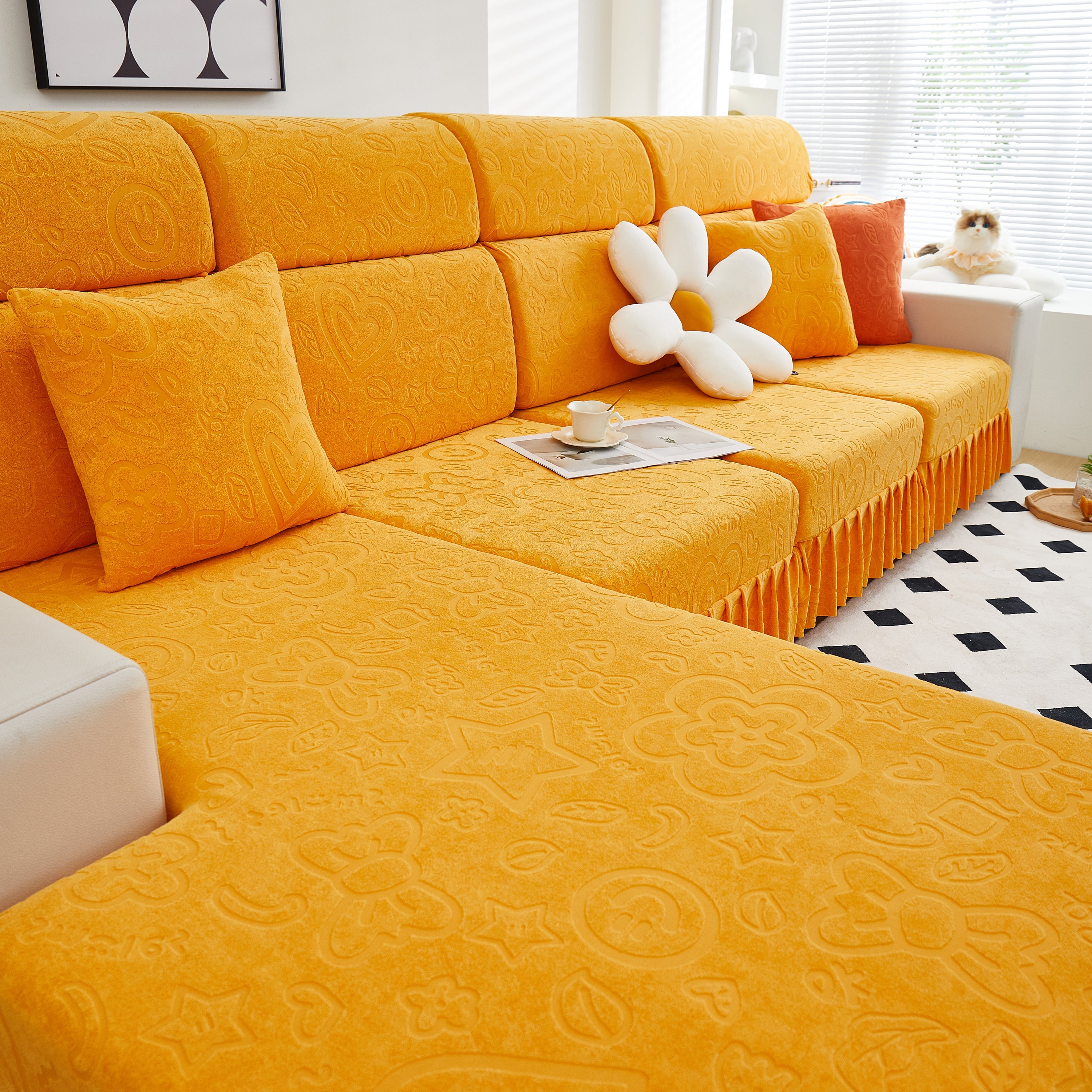 Elastic Skirted Couch Cushion Covers for 1/2/3/4-Seater Sofas, Furniture Protector for Pets, Kids