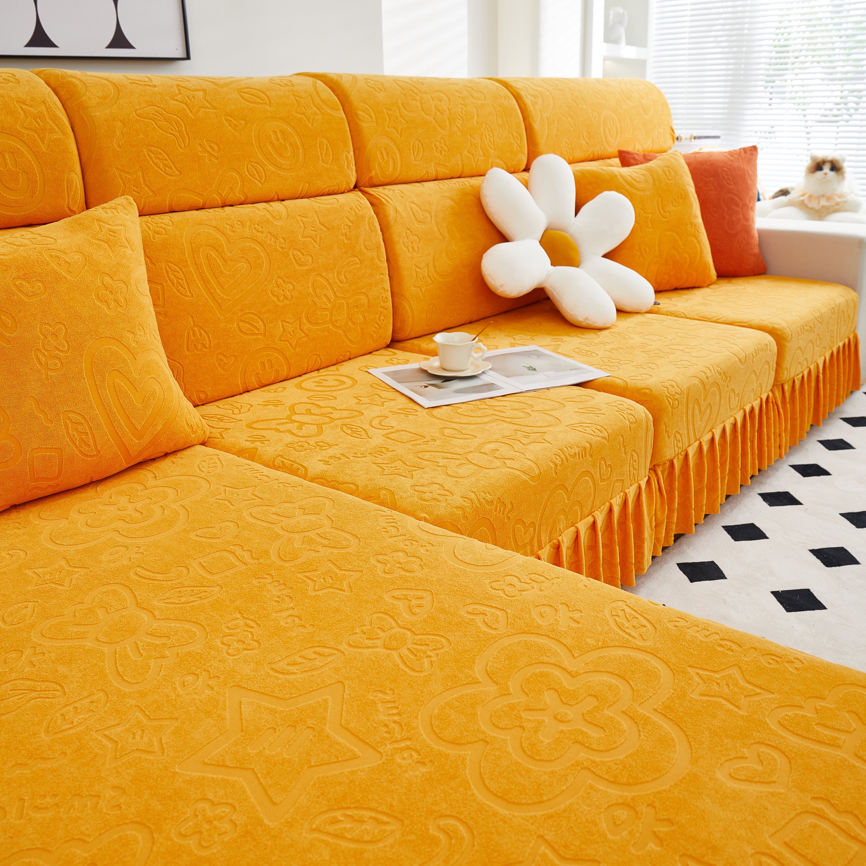 Elastic Skirted Couch Cushion Covers for 1/2/3/4-Seater Sofas, Furniture Protector for Pets, Kids