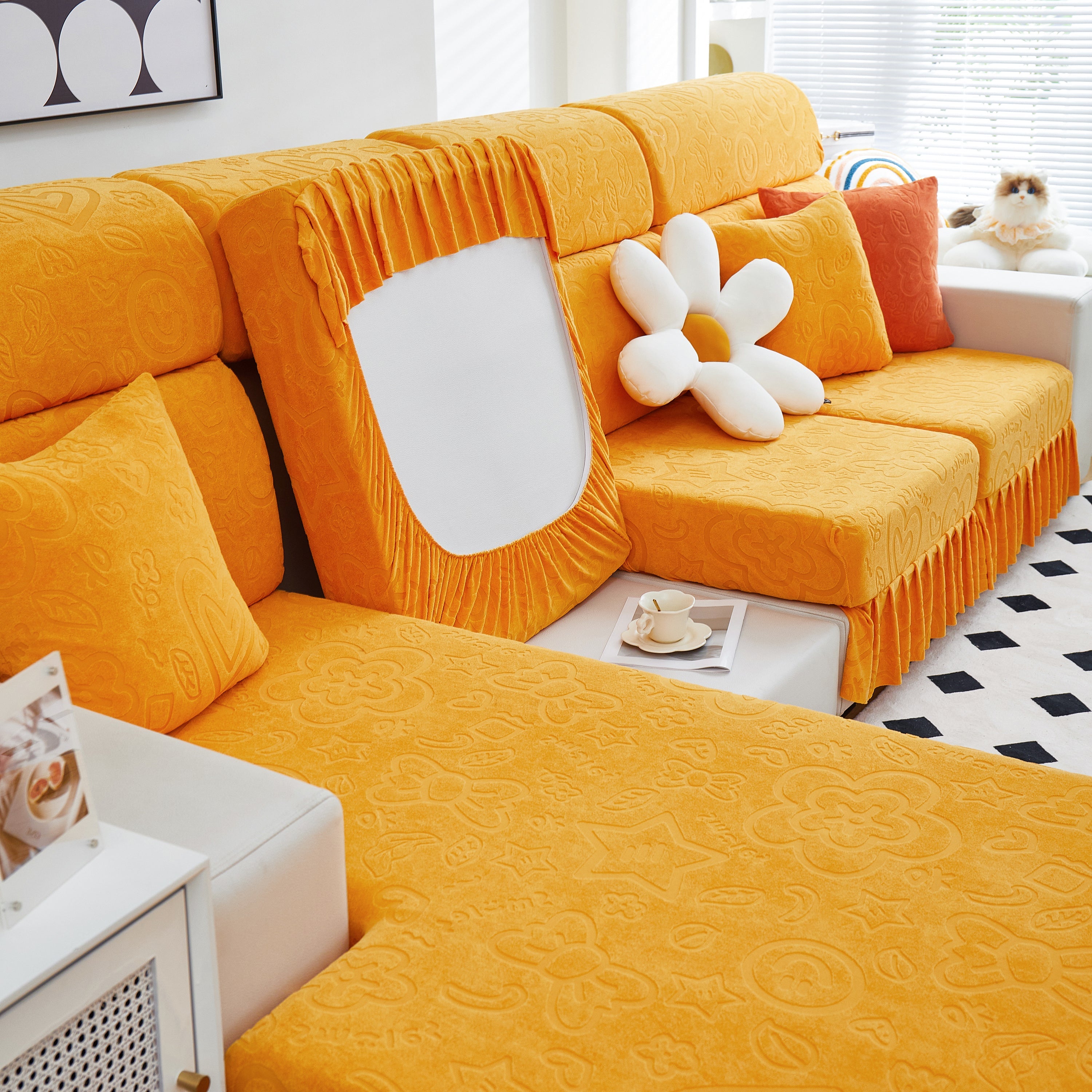 Elastic Skirted Couch Cushion Covers for 1/2/3/4-Seater Sofas, Furniture Protector for Pets, Kids