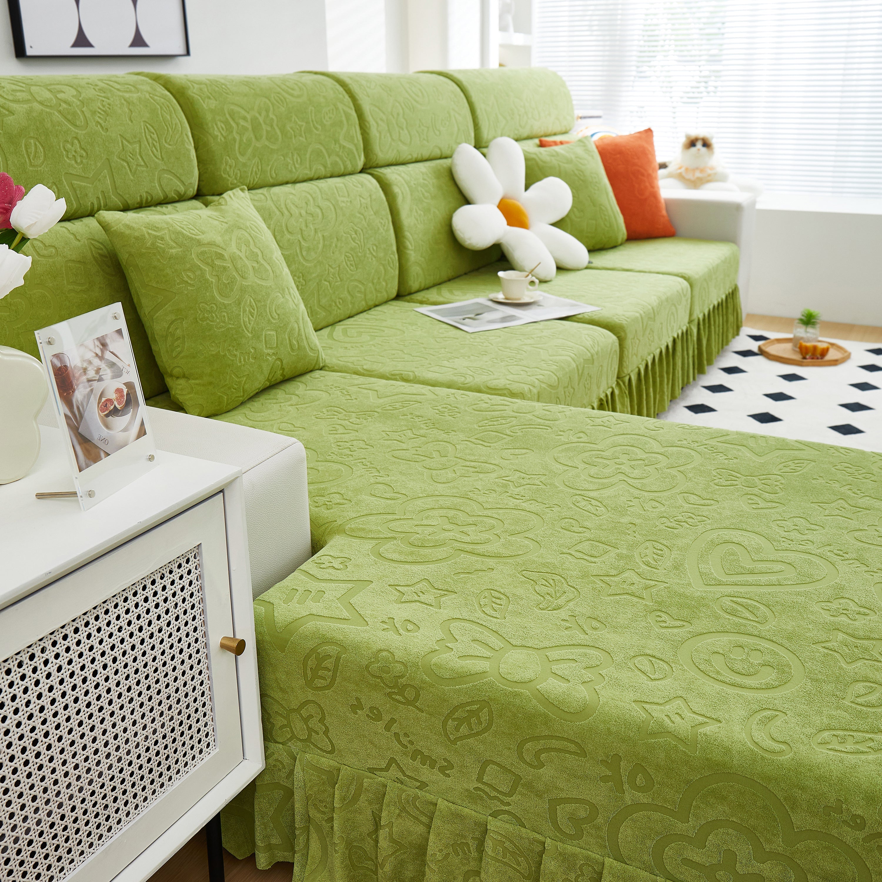 Elastic Skirted Couch Cushion Covers for 1/2/3/4-Seater Sofas, Furniture Protector for Pets, Kids