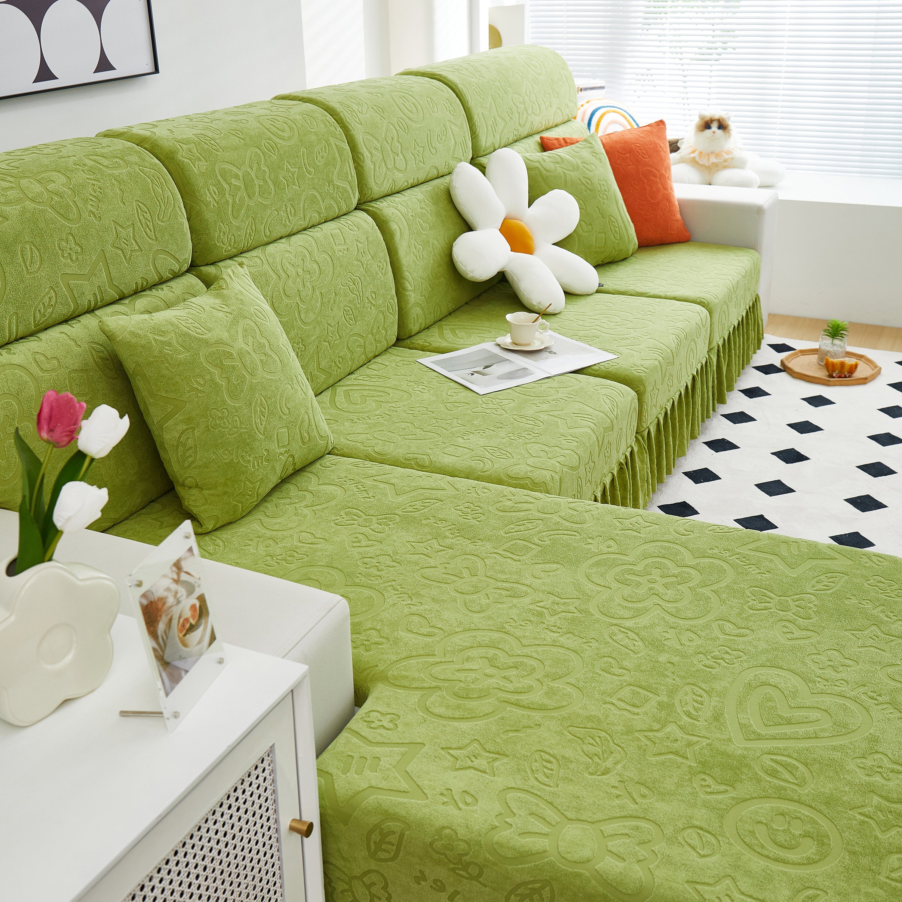 Elastic Skirted Couch Cushion Covers for 1/2/3/4-Seater Sofas, Furniture Protector for Pets, Kids